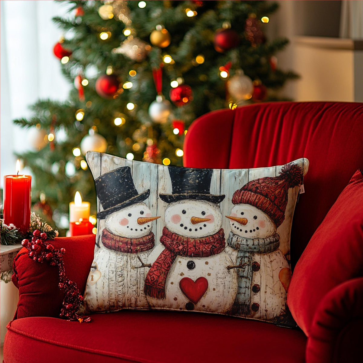 Cozy Winter Snowman Lumbar Pillow: Festive Holiday Decor for Christmas Cheer & Farmhouse Charm
