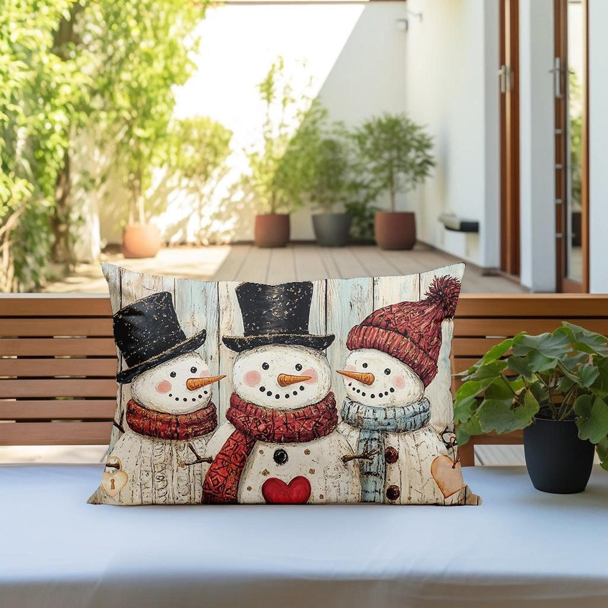 Cozy Winter Snowman Lumbar Pillow: Festive Holiday Decor for Christmas Cheer & Farmhouse Charm