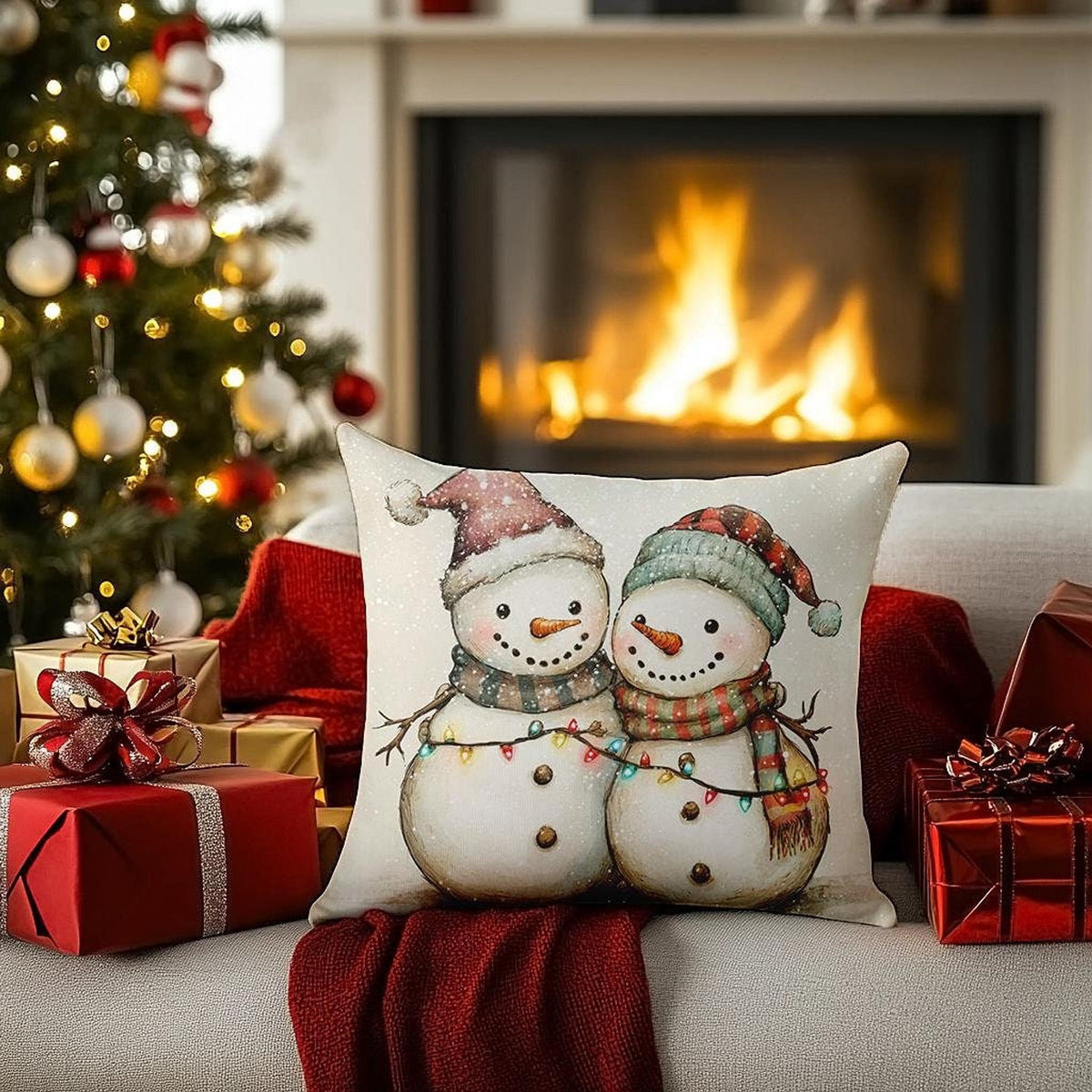 Snowman Pillow, Double-Sided Polyester Christmas Cushion in 4 Sizes
