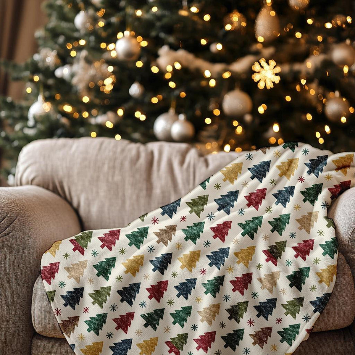 Christmas Flannel Blanket, Tree Print With Seven Size Options