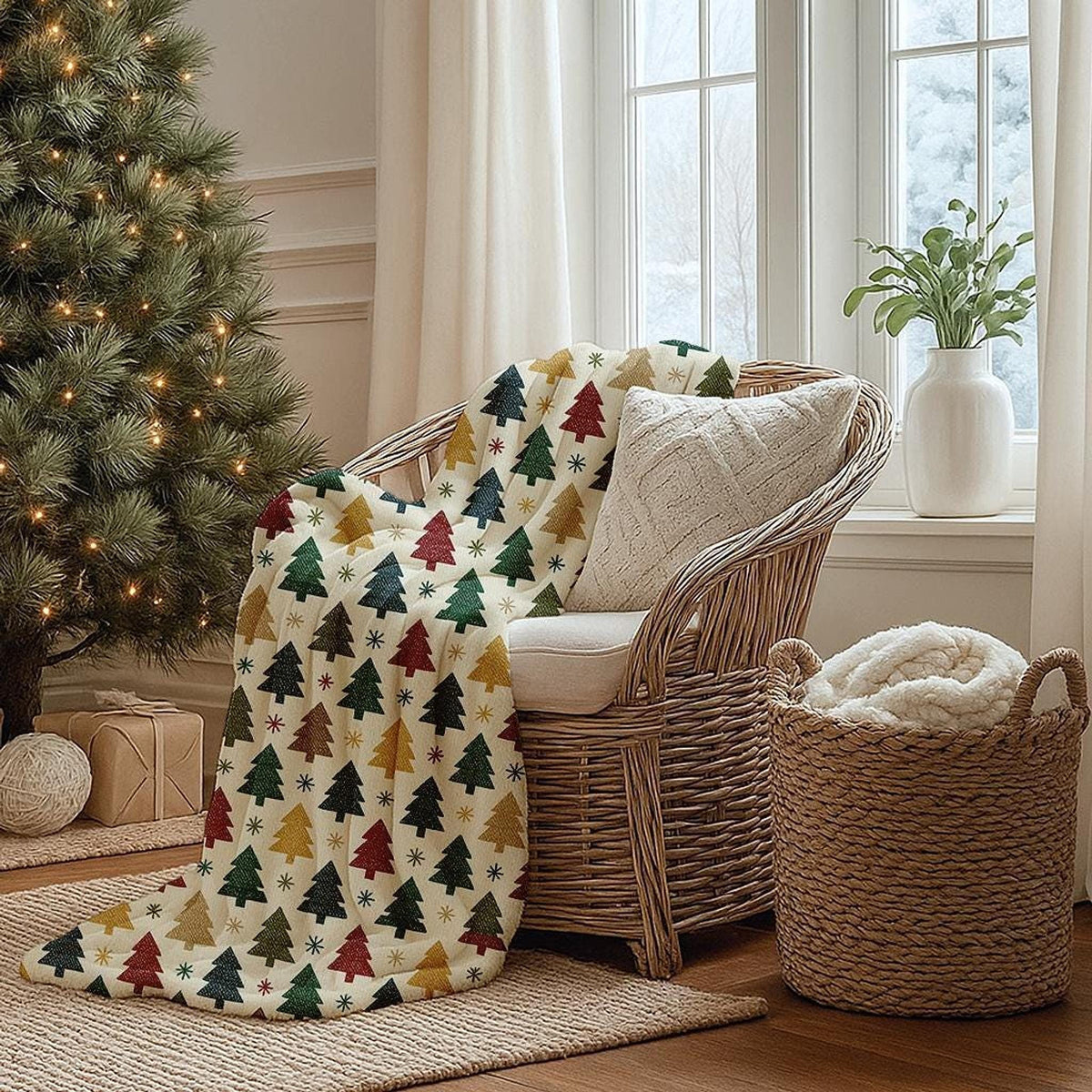 Christmas Flannel Blanket, Tree Print With Seven Size Options