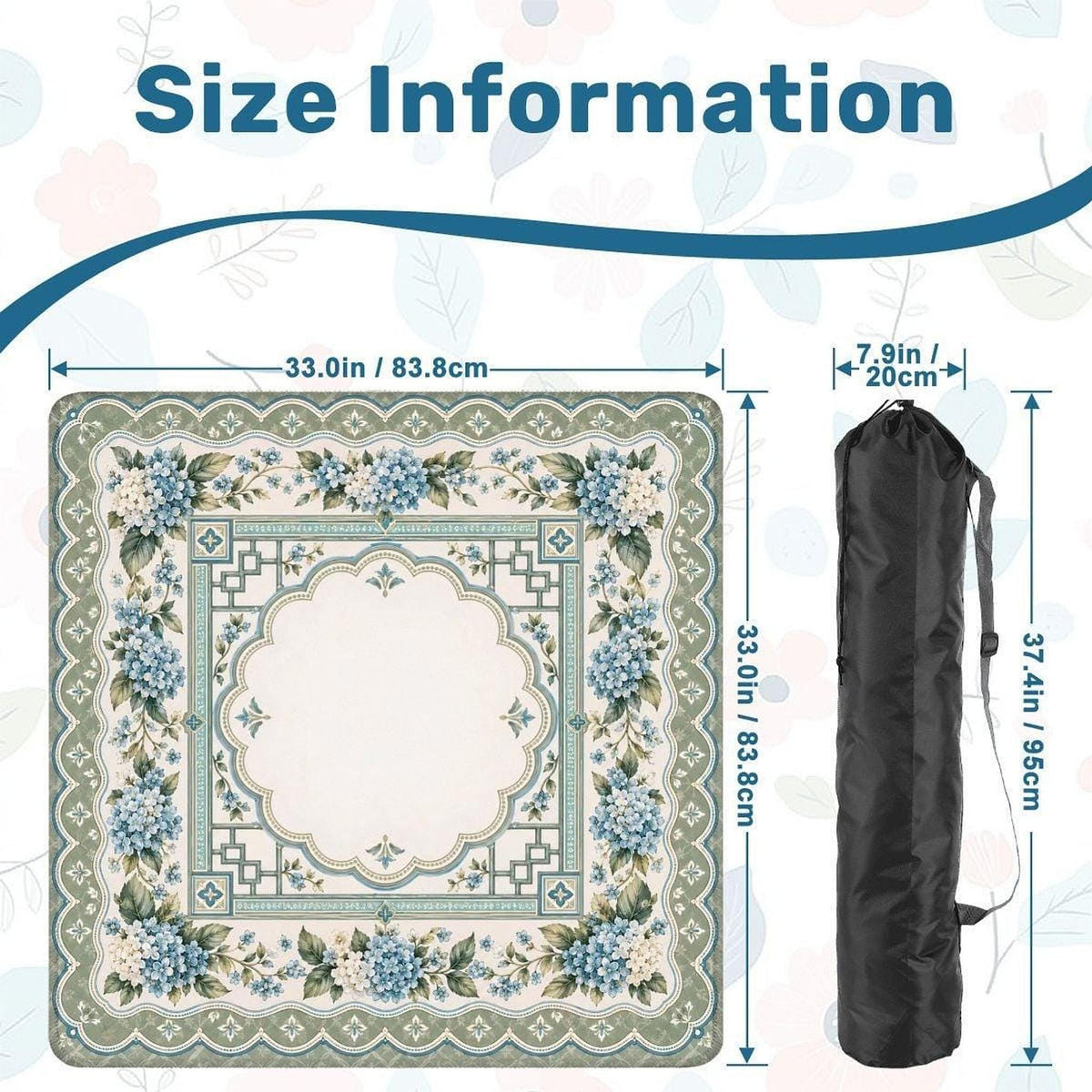 Sage Hydrangea Mahjong Mat, Polyester Surface with Non-Slip Rubber Backing