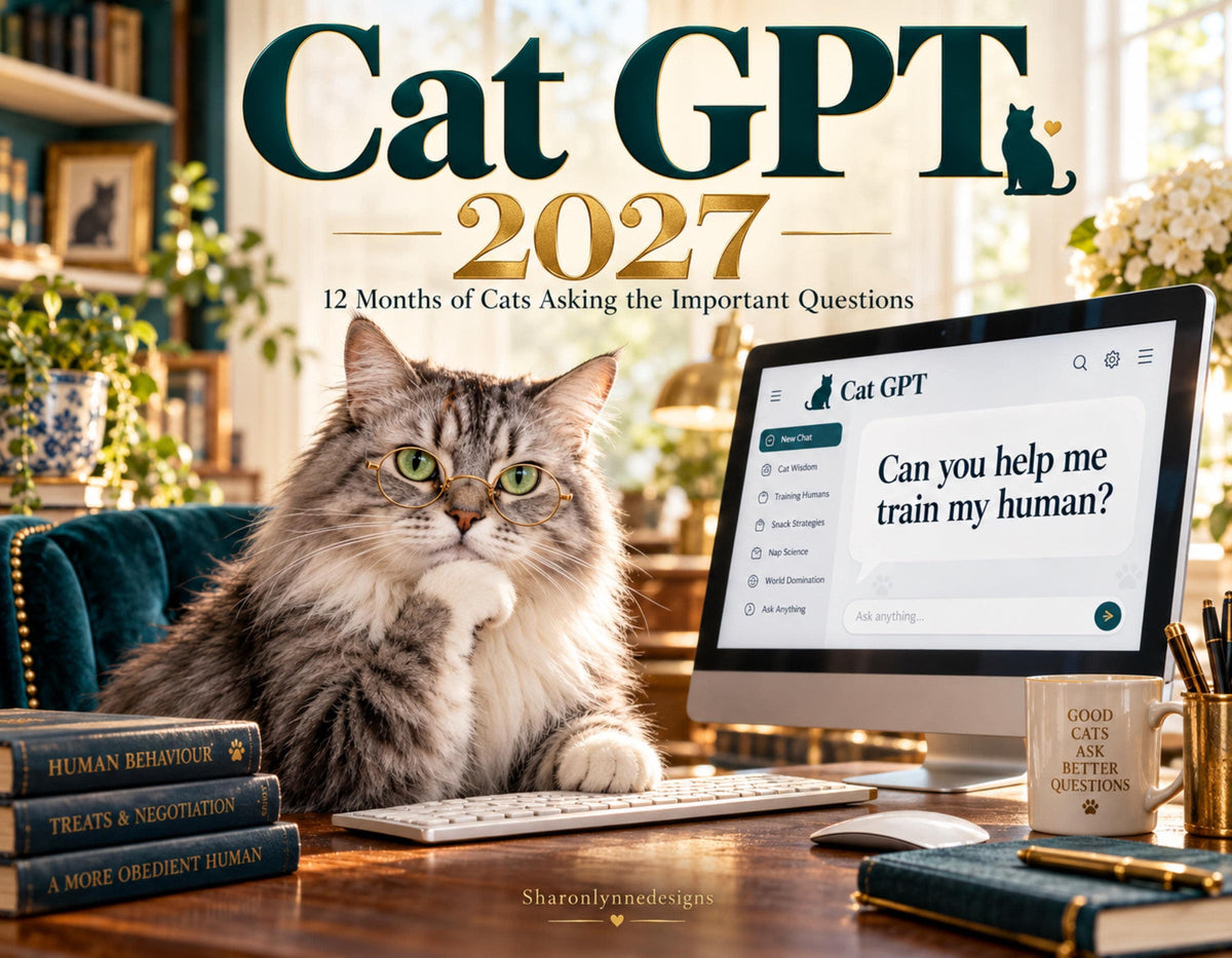Cat GPT 2027 Wall Calendar | Funny cat desktop AI theme, monthly planner