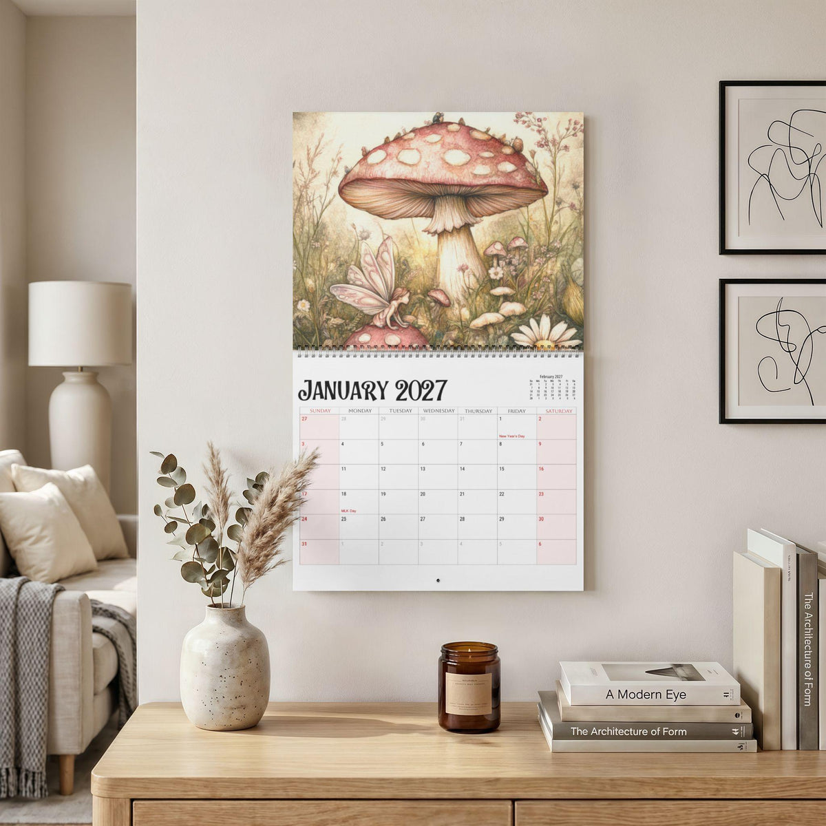 Whimsical Mushroom 2027 Wall Calendar | Botanical Fairy Fungi Art