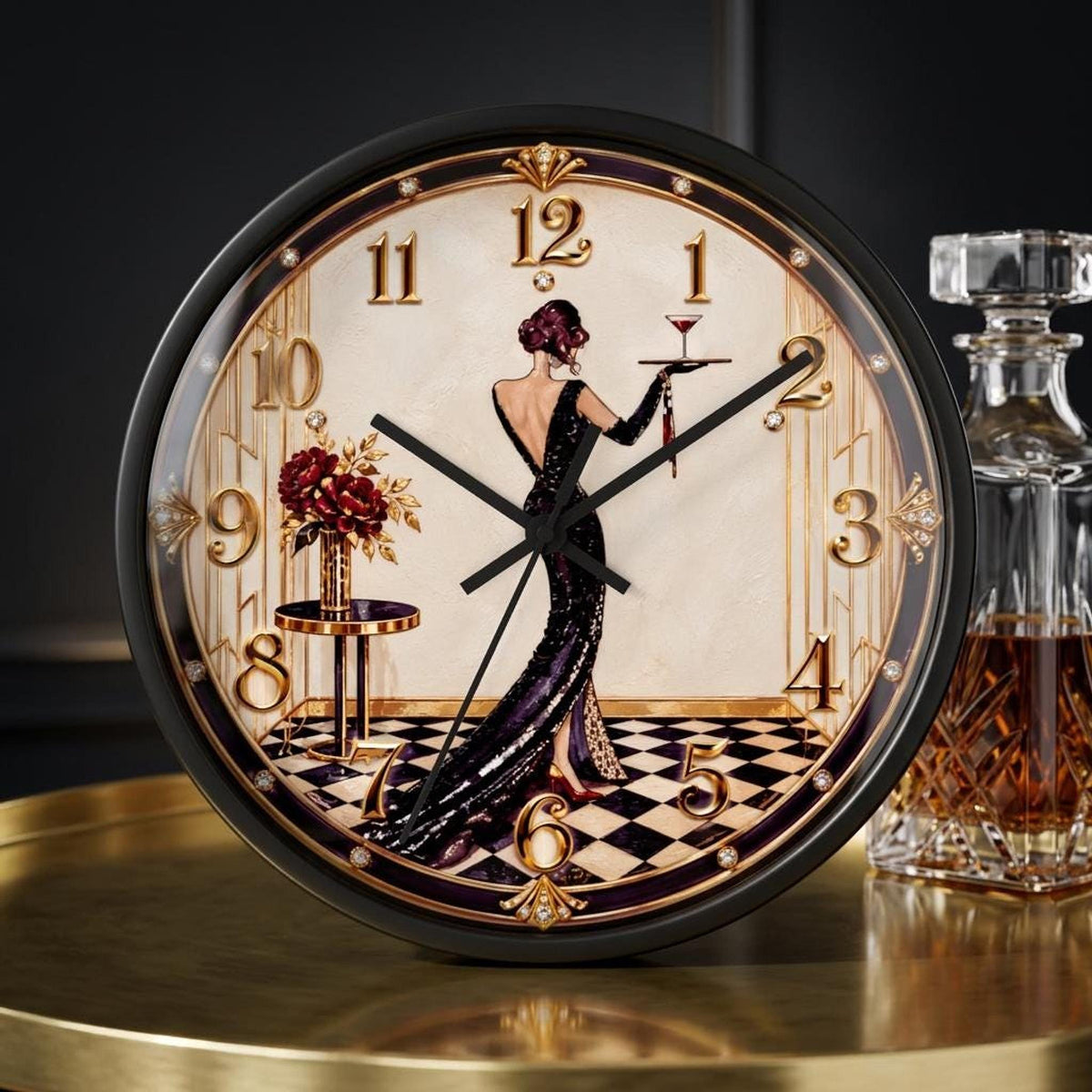 Art Deco Wall Clock, 100% Wood Frame with Silent Movement
