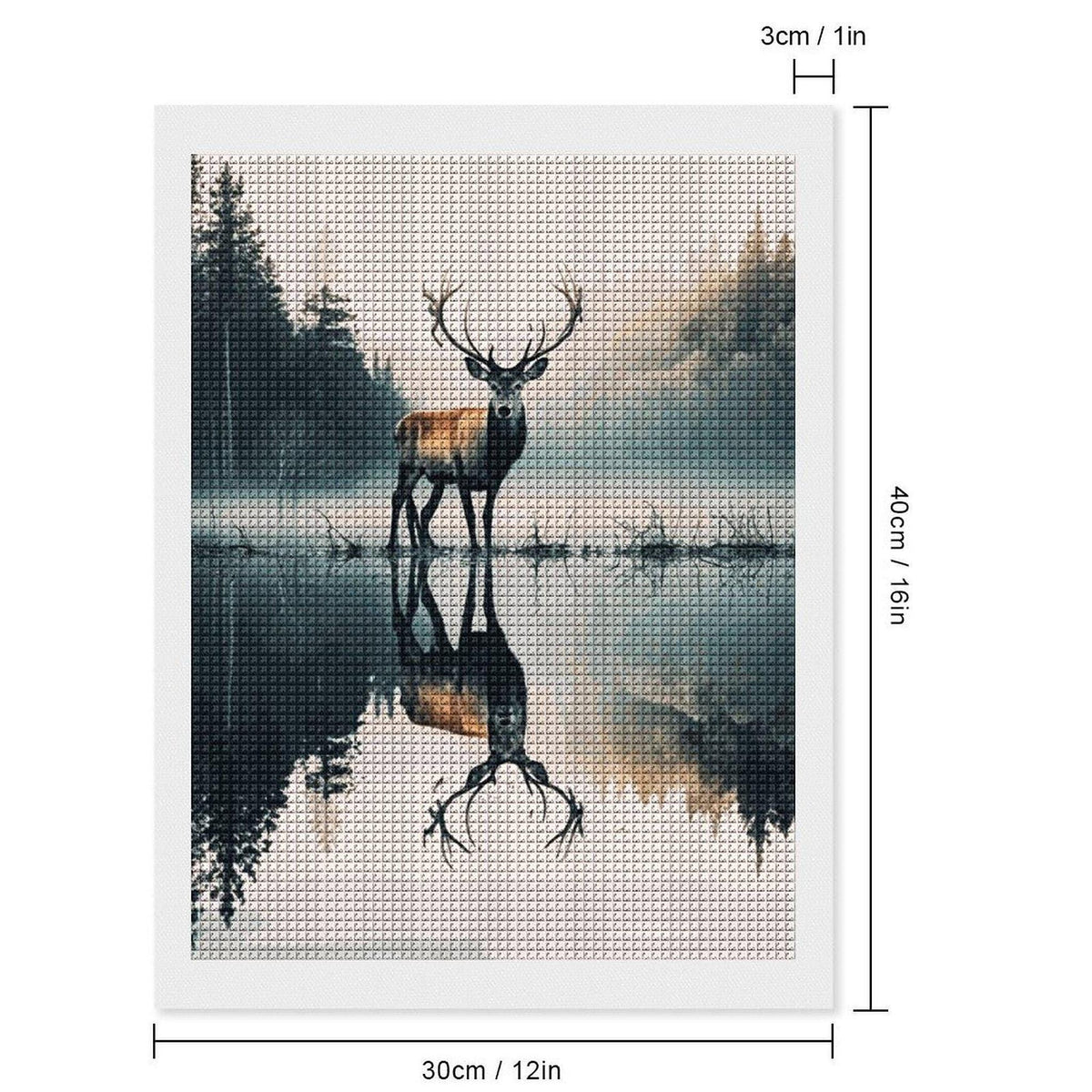 Diamond Painting Kit, Deer Forest Scene on Canvas with Acrylic Rhinestones