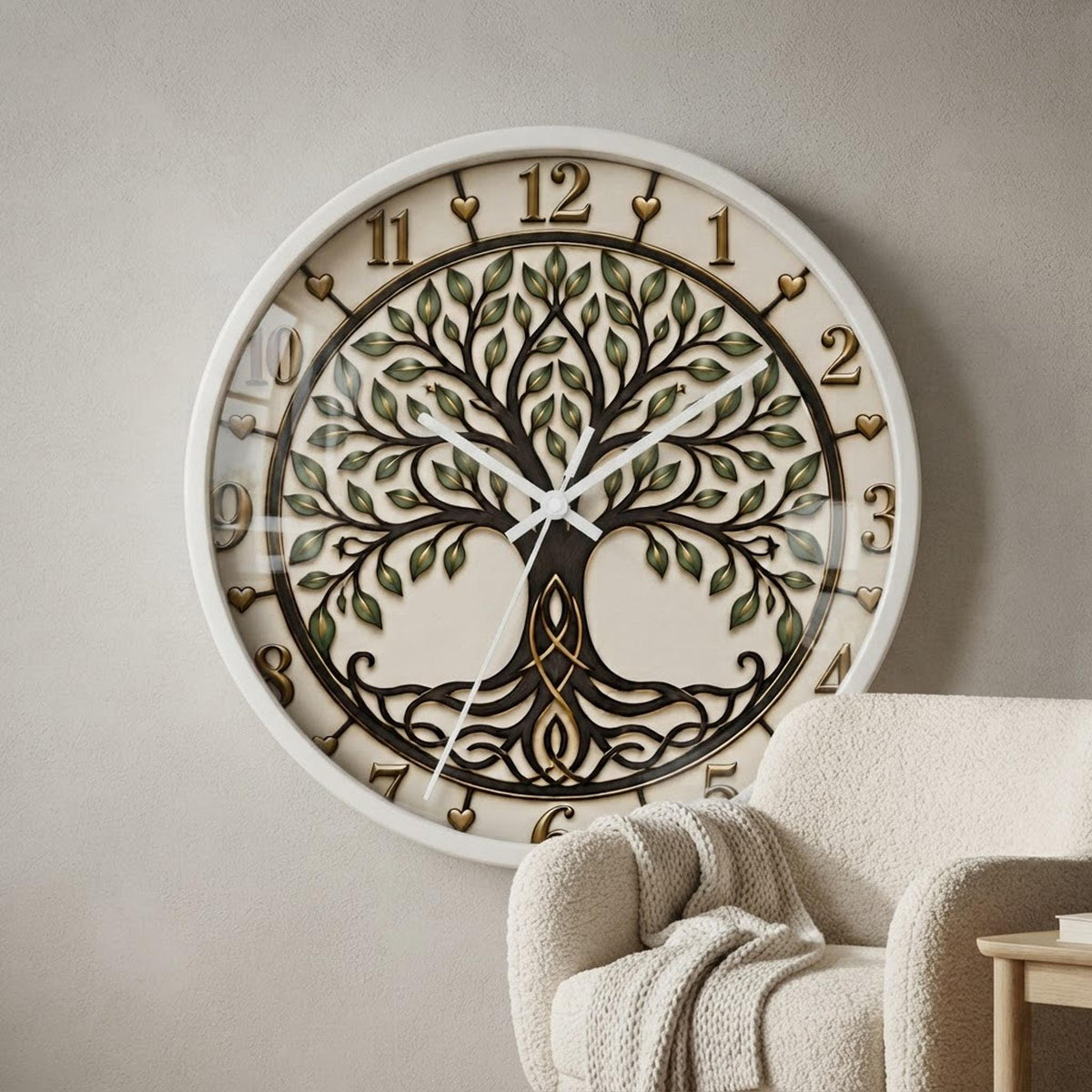 Celtic Tree of Life Wall Clock | Woodland Roots and Leaves, Rustic Numerals