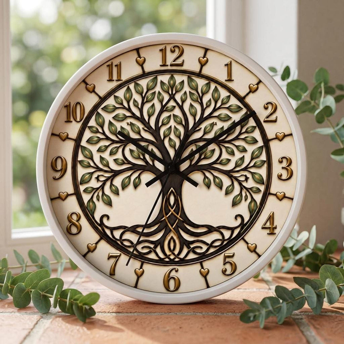 Celtic Tree of Life Wall Clock | Woodland Roots and Leaves, Rustic Numerals