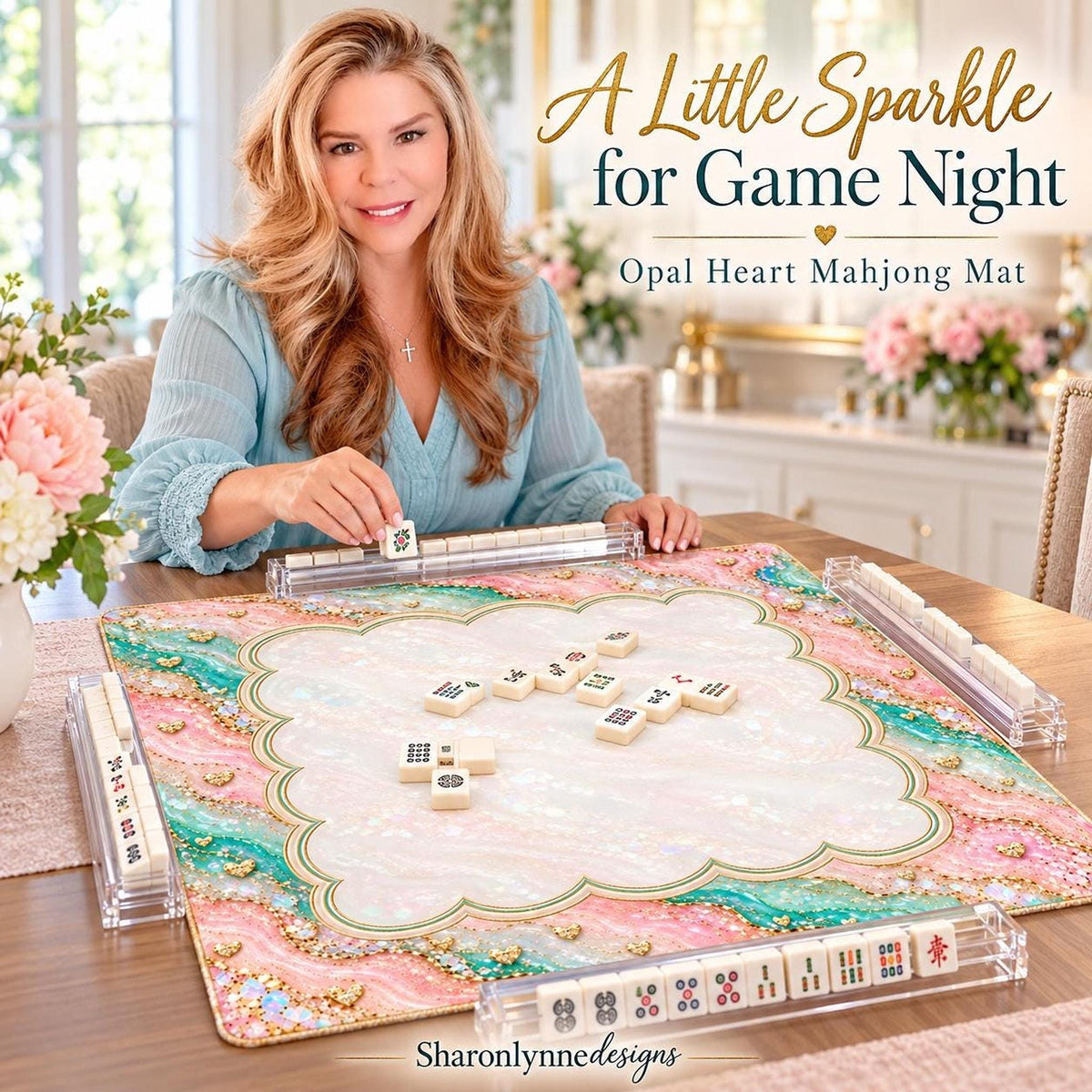 Opal Heart Mahjong Mat 33"x33" (Ship Rolled up)