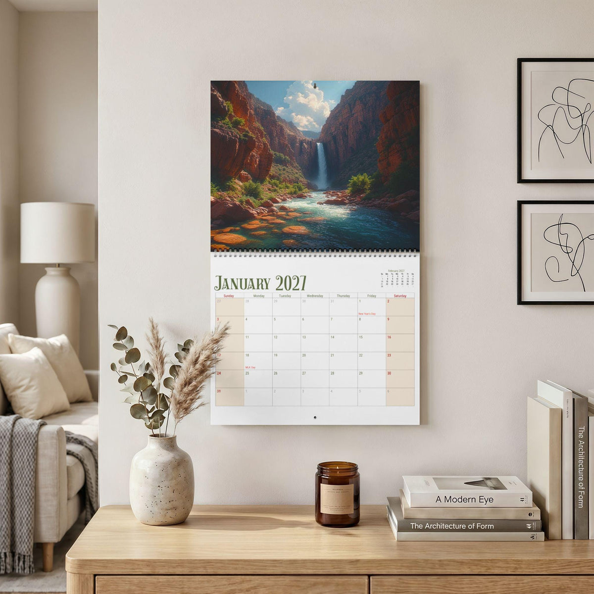 Waterfall Landscape Wall Calendar, 2027 Nature Photo Scenes on Matte Paper