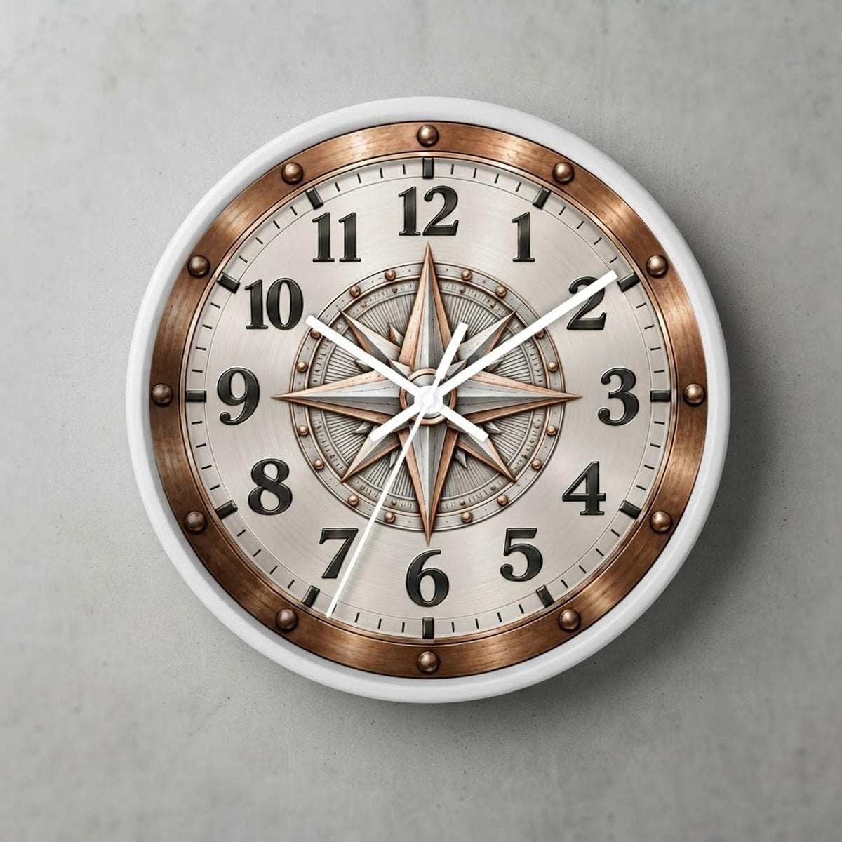 Compass Wall Clock, 10-Inch Wood Frame with Silent Movement