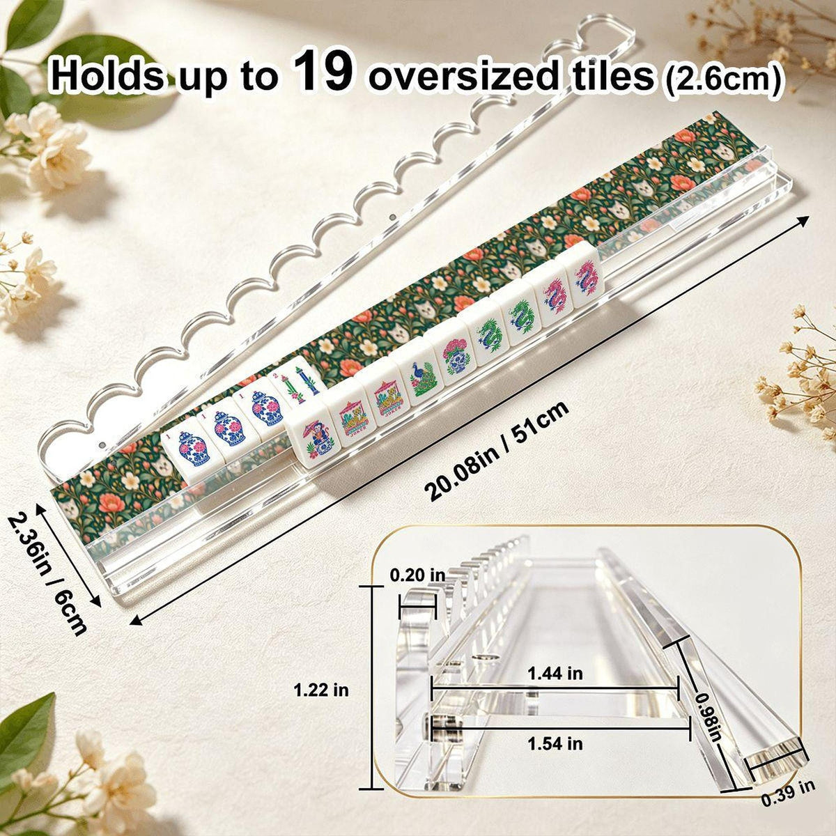 Acrylic Mahjong Racks, Set Of 4 With Magnetic Pushers And Cat Artwork