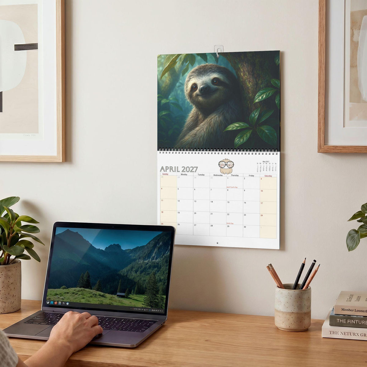 2027 Sloth Wall Calendar | Vibrant Rainforest Illustrations, Writable Planner (Spiral Bound)