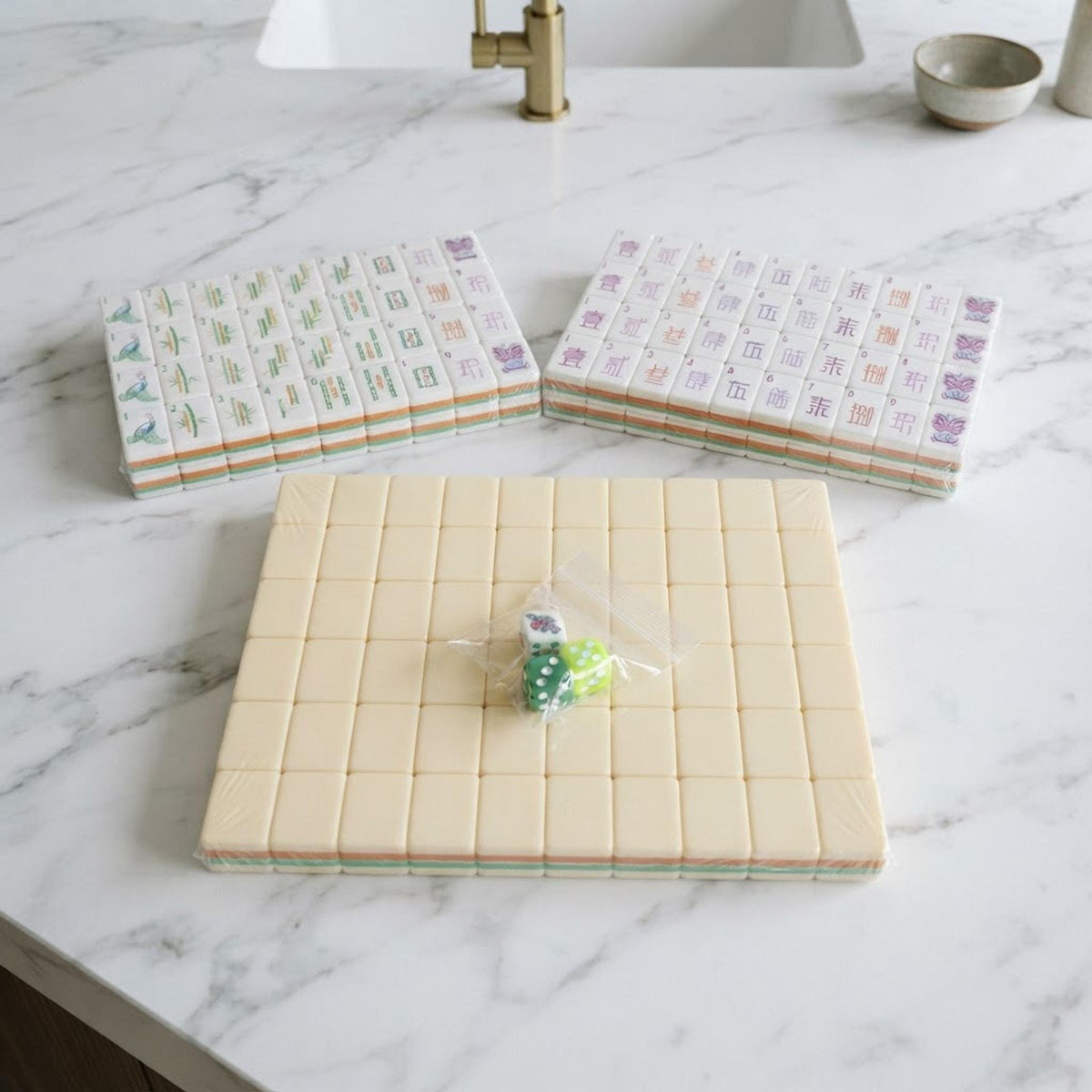 Yellow Acrylic American Mahjong Tile Set, UV-Printed Artwork With Jokers