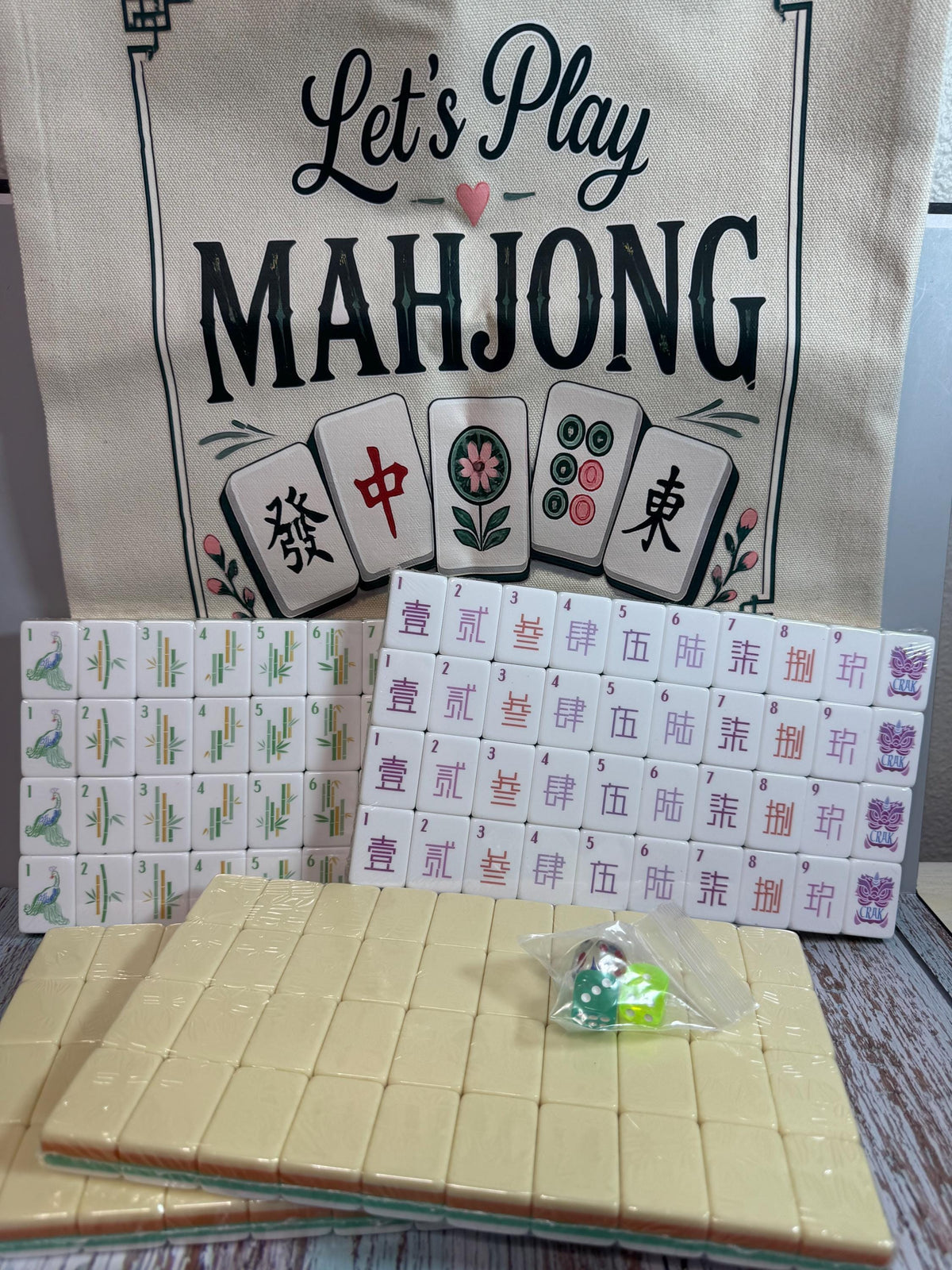 Yellow Acrylic American Mahjong Tile Set, UV-Printed Artwork With Jokers