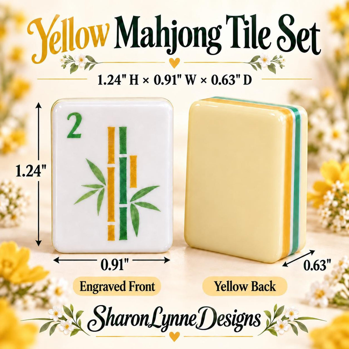 Yellow Acrylic American Mahjong Tile Set, UV-Printed Artwork With Jokers