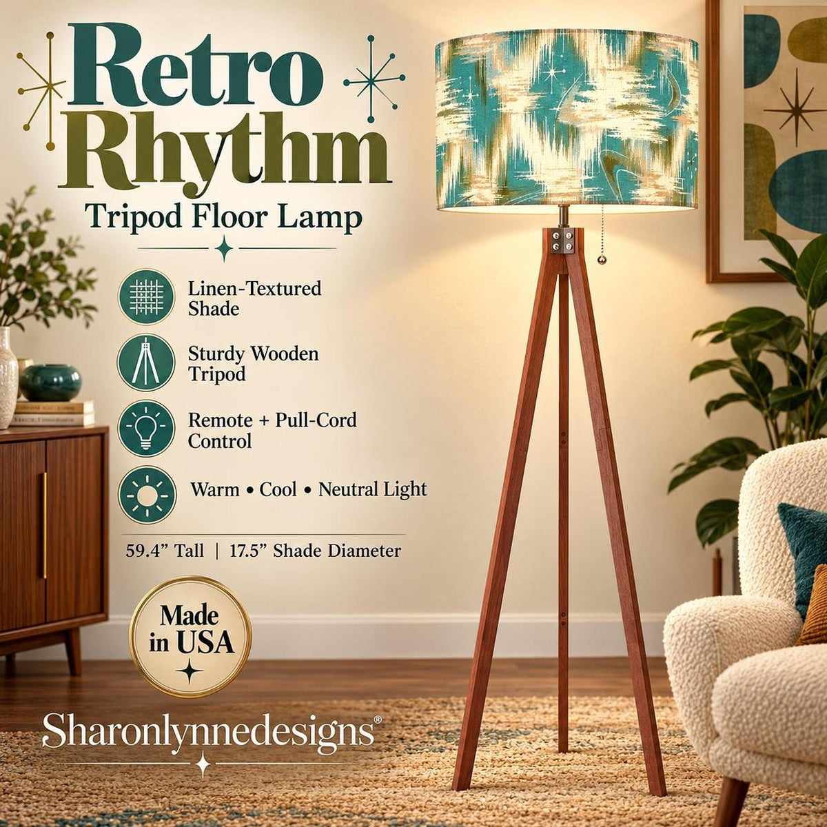 Retro Rhythm Tripod Floor Lamp (Made in USA)