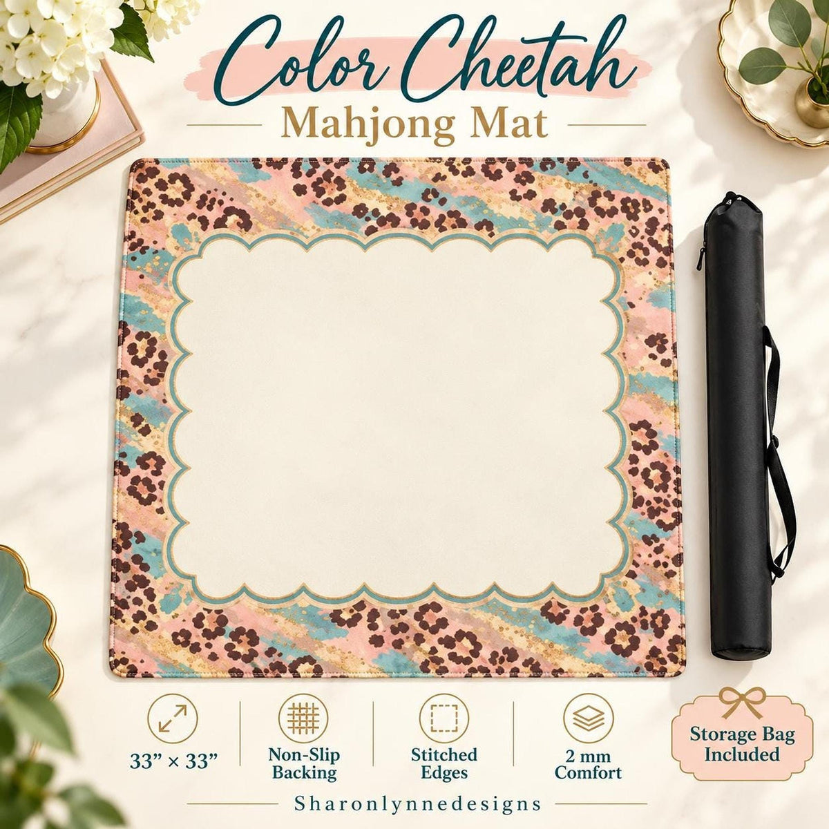 Colorful Cheetah Mahjong Mat (Made in the USA)