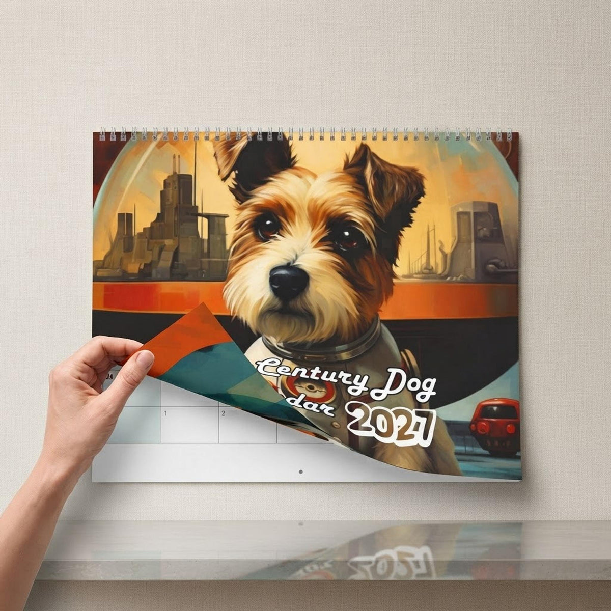 Dog Wall Calendar, Mid-Century Dog Art with Blank Grids and Wire Binding