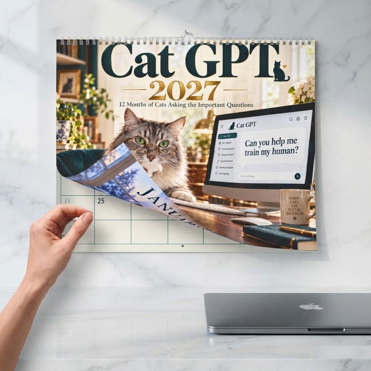Cat GPT 2027 Wall Calendar | Funny cat desktop AI theme, monthly planner
