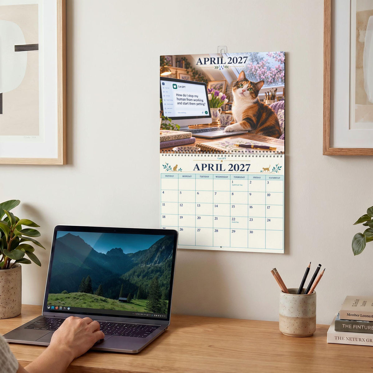 Cat GPT 2027 Wall Calendar | Funny cat desktop AI theme, monthly planner