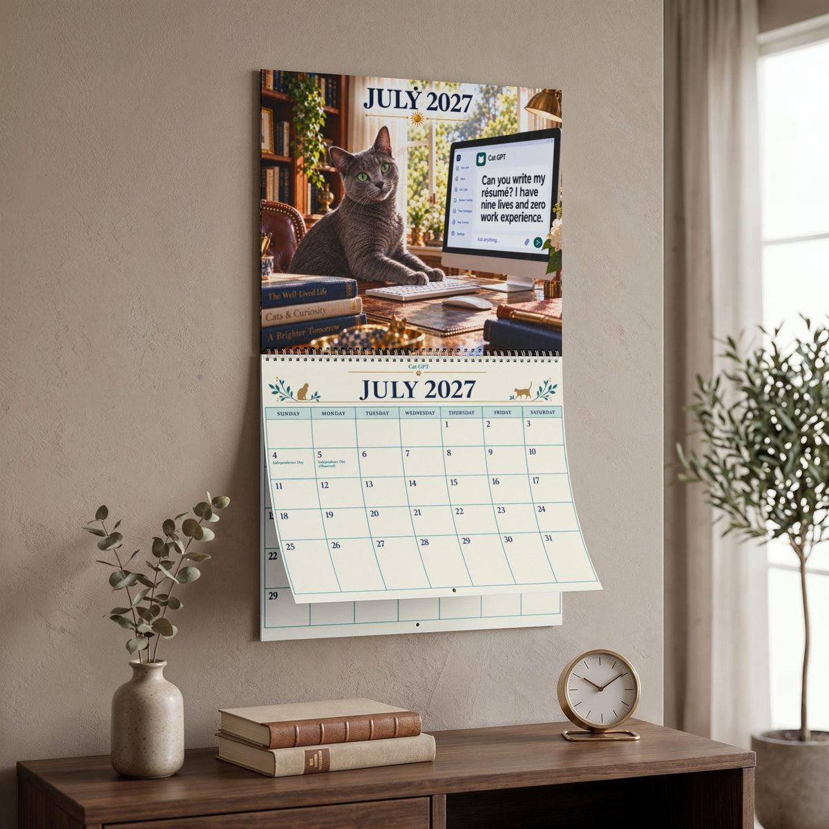 Cat GPT 2027 Wall Calendar | Funny cat desktop AI theme, monthly planner