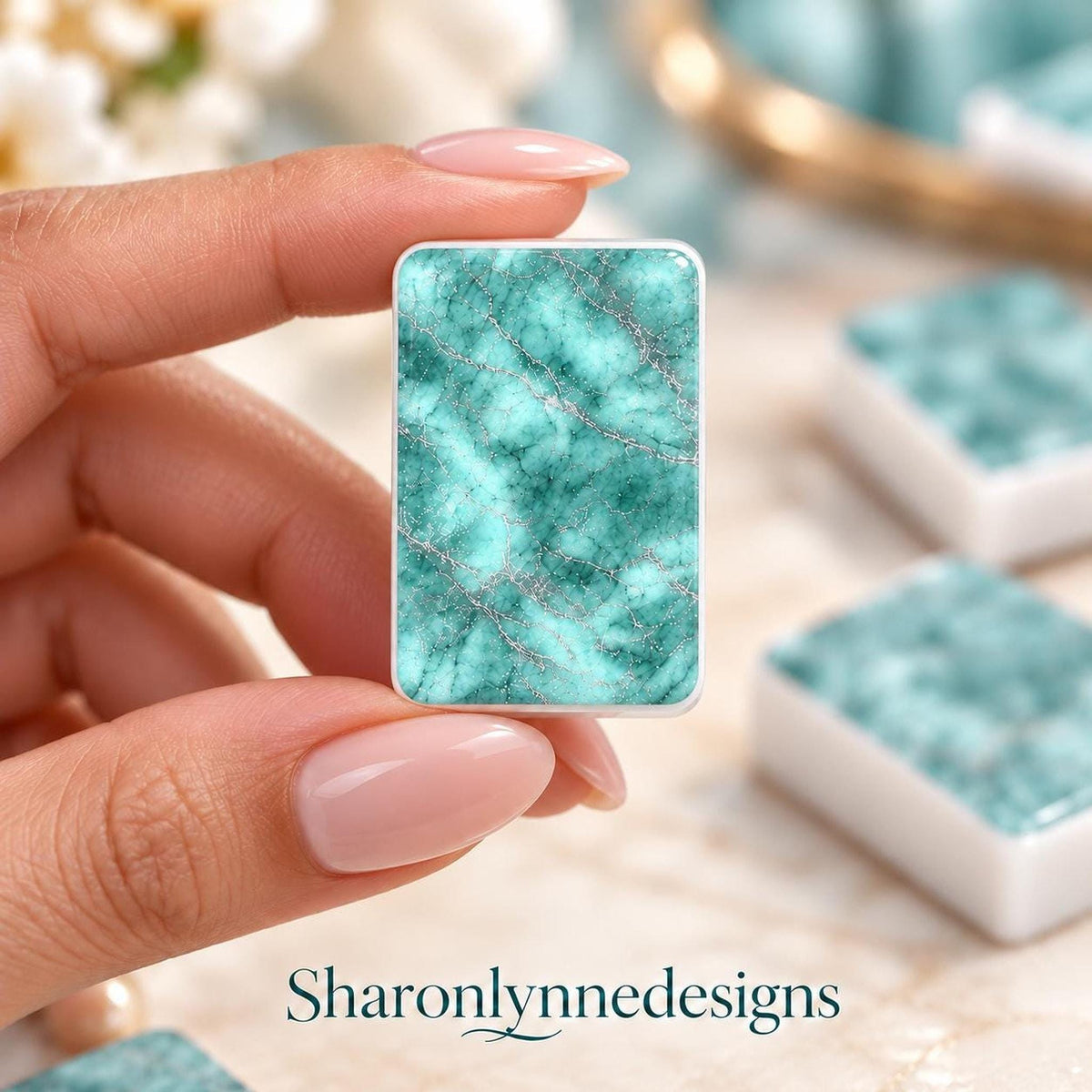 Mahjong Tile Set, Aqua Marble Acrylic American Game