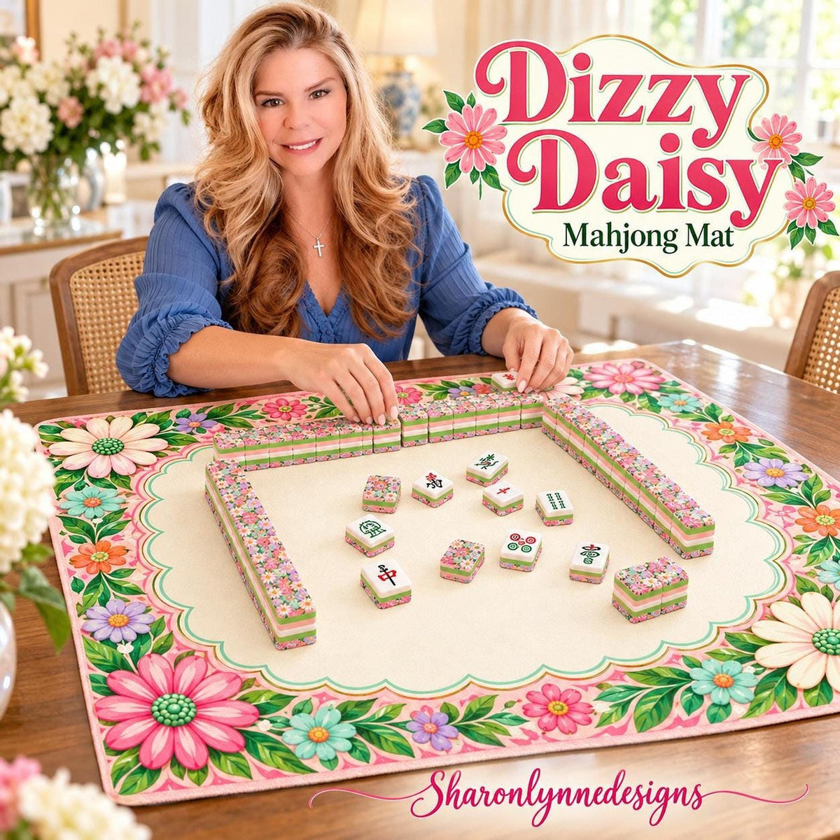 Dizzy Daisy Mahjong Mat 33"x33" (Ship Rolled up)
