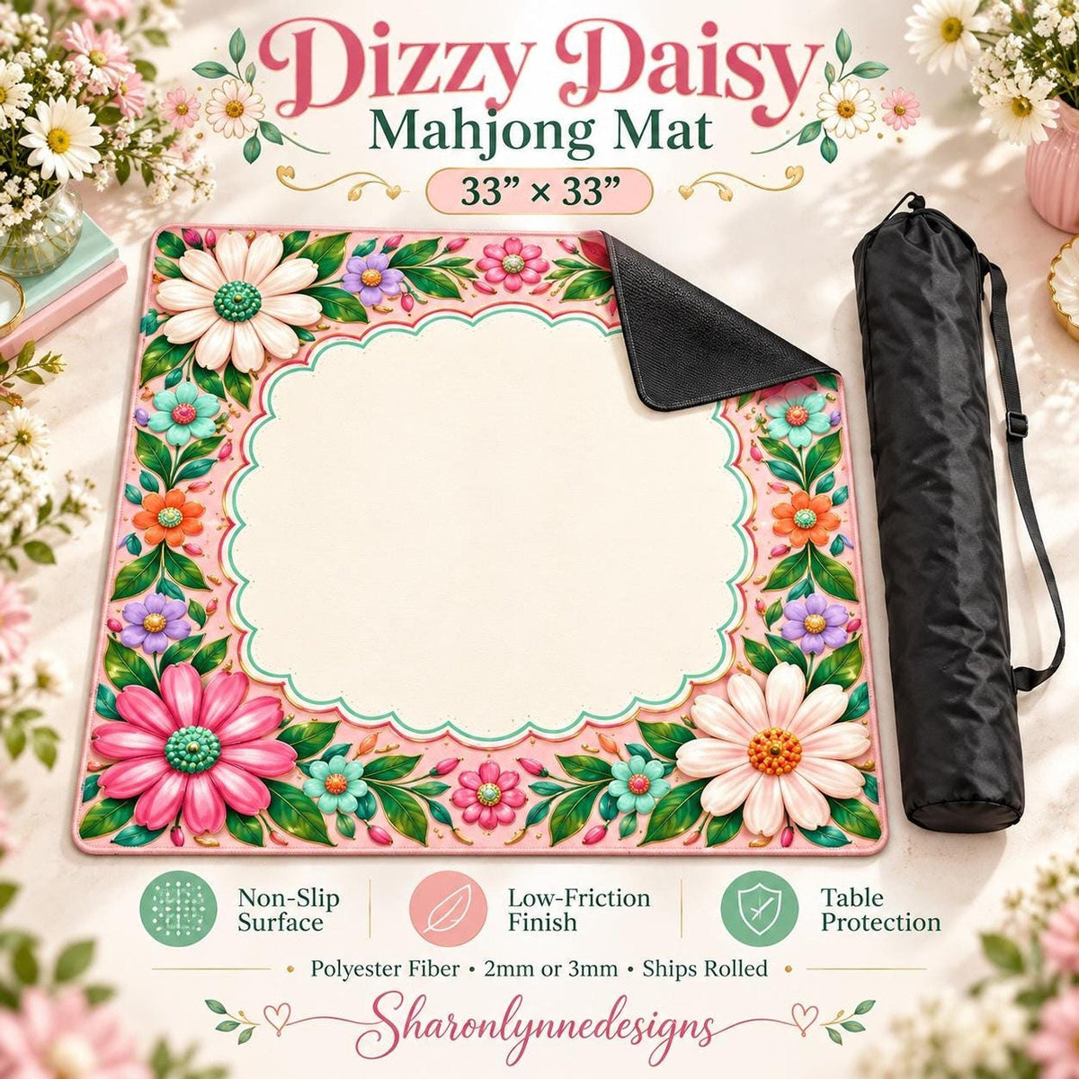 Dizzy Daisy Mahjong Mat 33"x33" (Ship Rolled up)