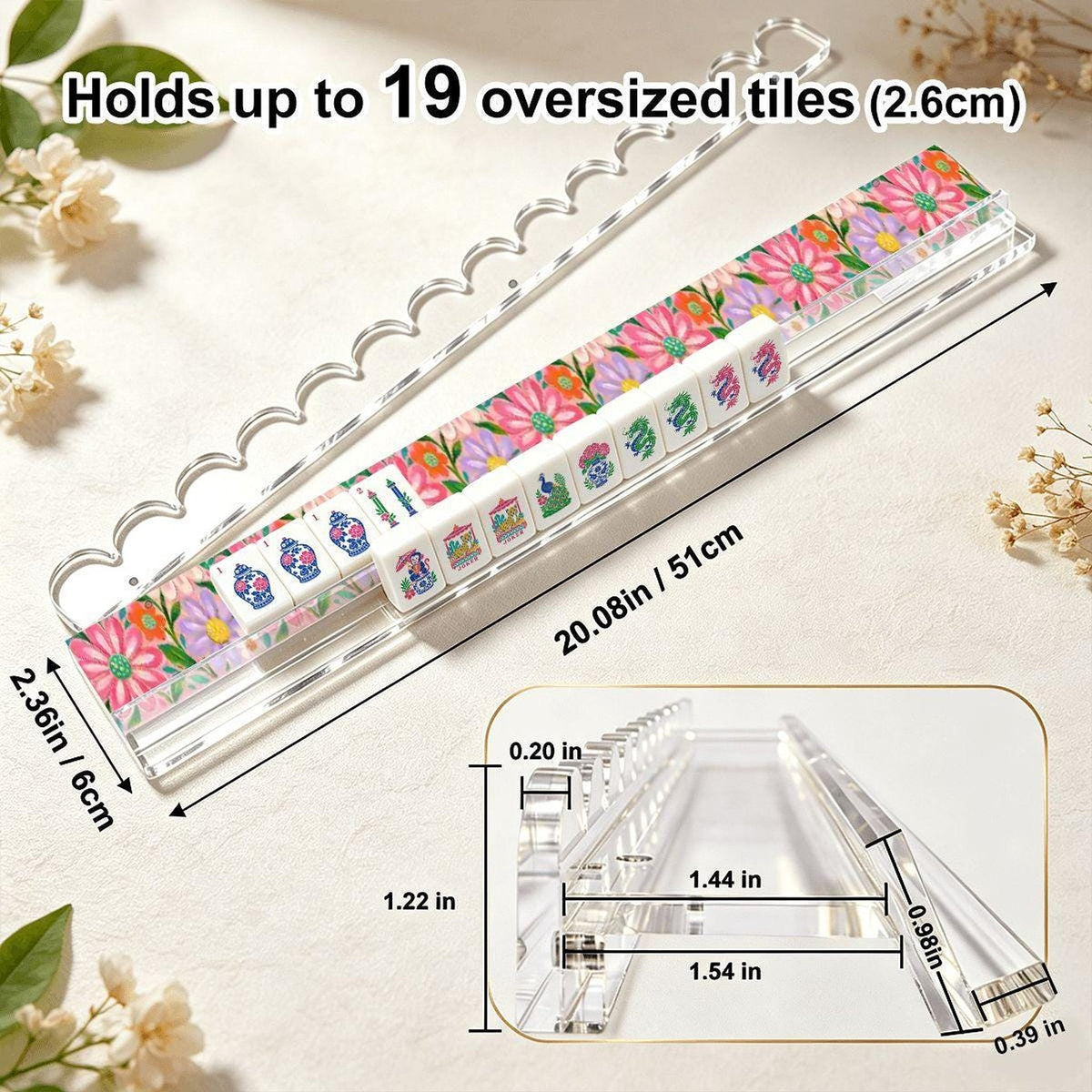 Dizzy Daisy Extended Mahjong Rack Set of 4  Scalloped Magnetic Tile Pusher
