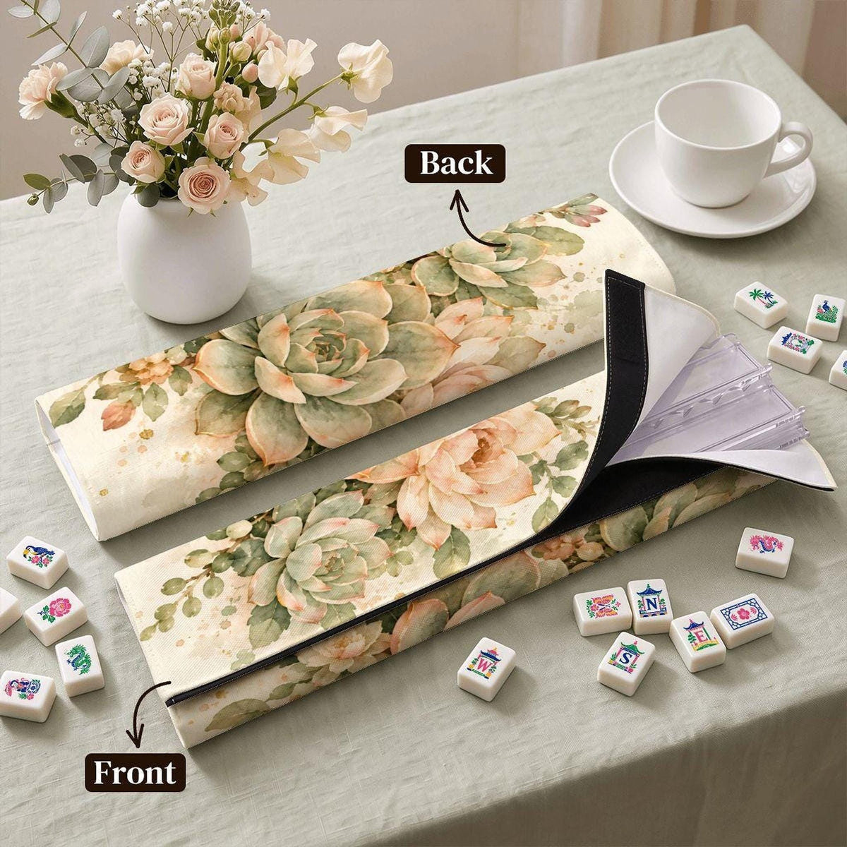 Succulent Extended Mahjong Rack Set 4pcs Scalloped Pushers with Bag