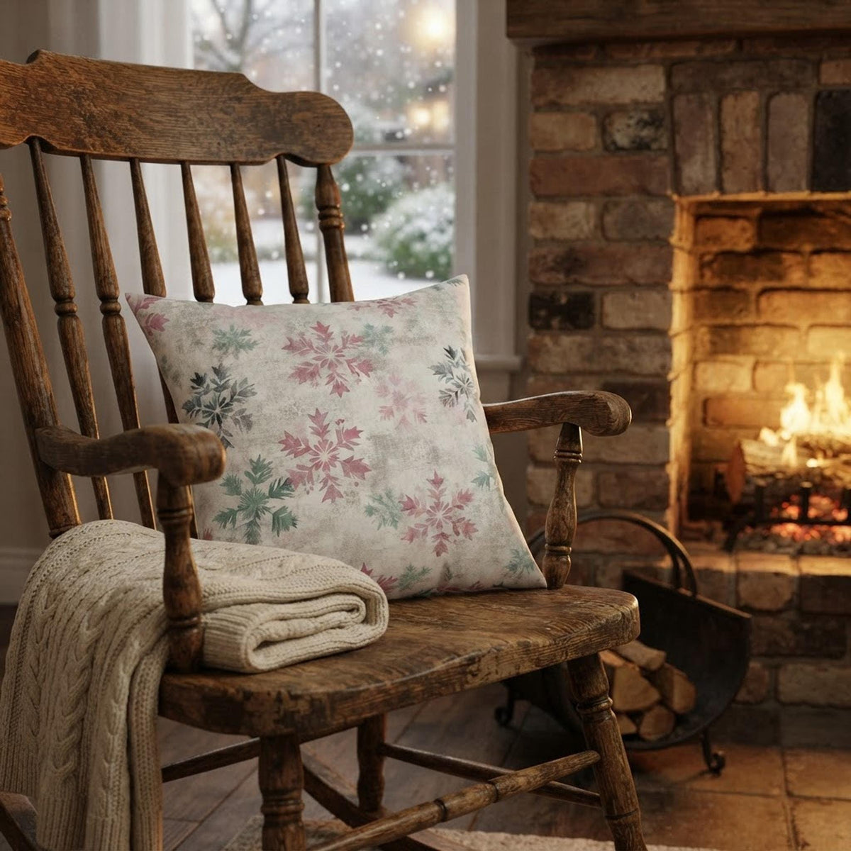 Snowflake Polyester Pillow, Double-Sided Christmas Print with Insert, Four Sizes