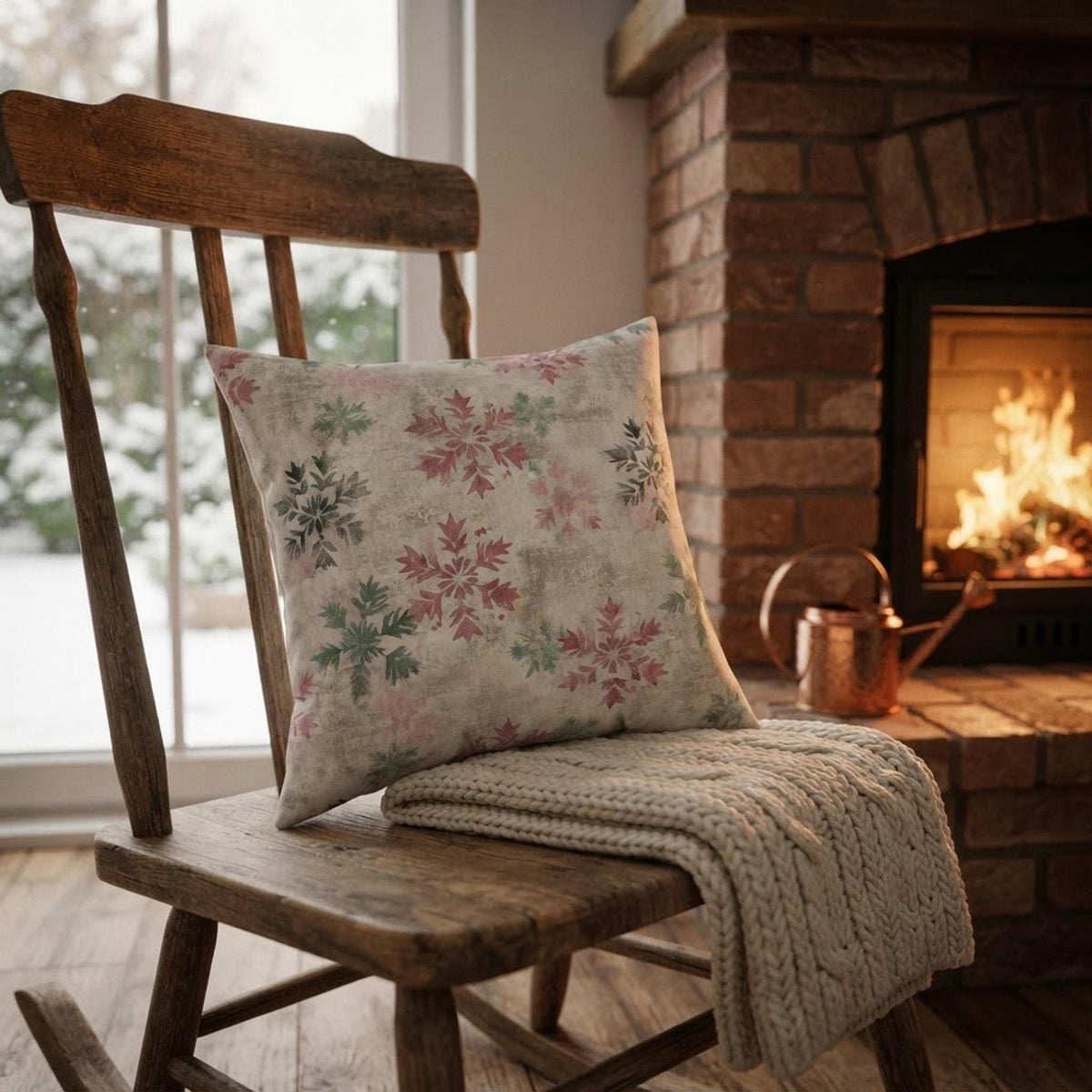 Snowflake Polyester Pillow, Double-Sided Christmas Print with Insert, Four Sizes