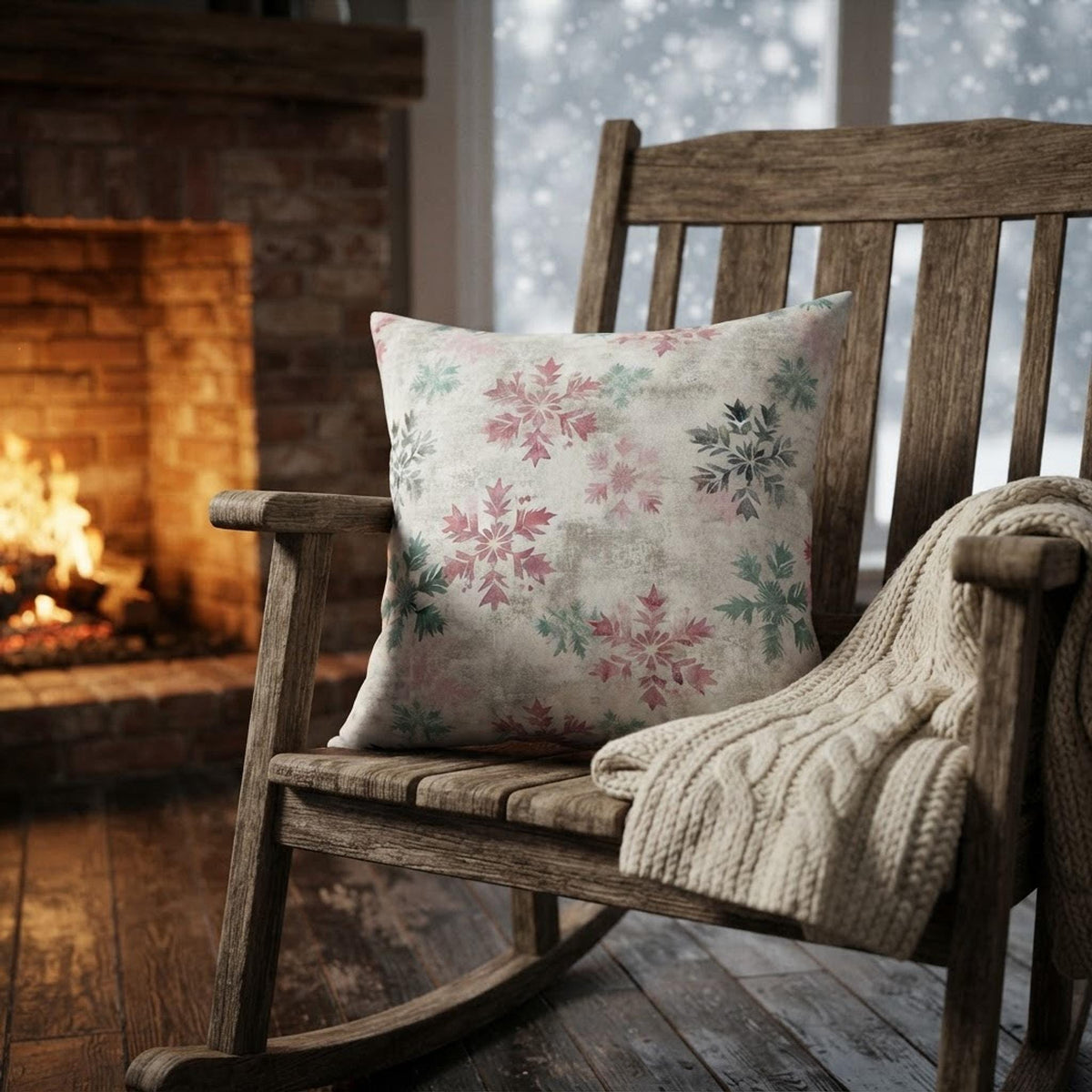 Snowflake Polyester Pillow, Double-Sided Christmas Print with Insert, Four Sizes