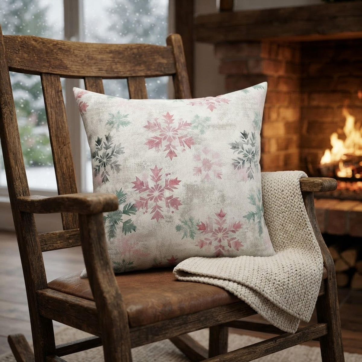 Snowflake Polyester Pillow, Double-Sided Christmas Print with Insert, Four Sizes