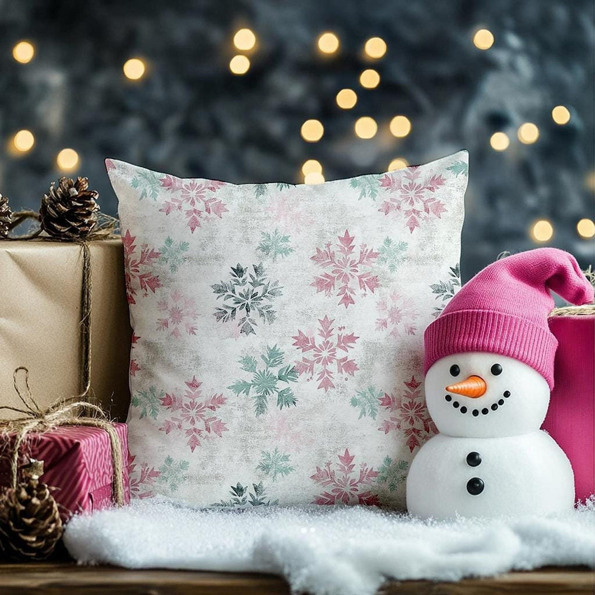 Snowflake Polyester Pillow, Double-Sided Christmas Print with Insert, Four Sizes