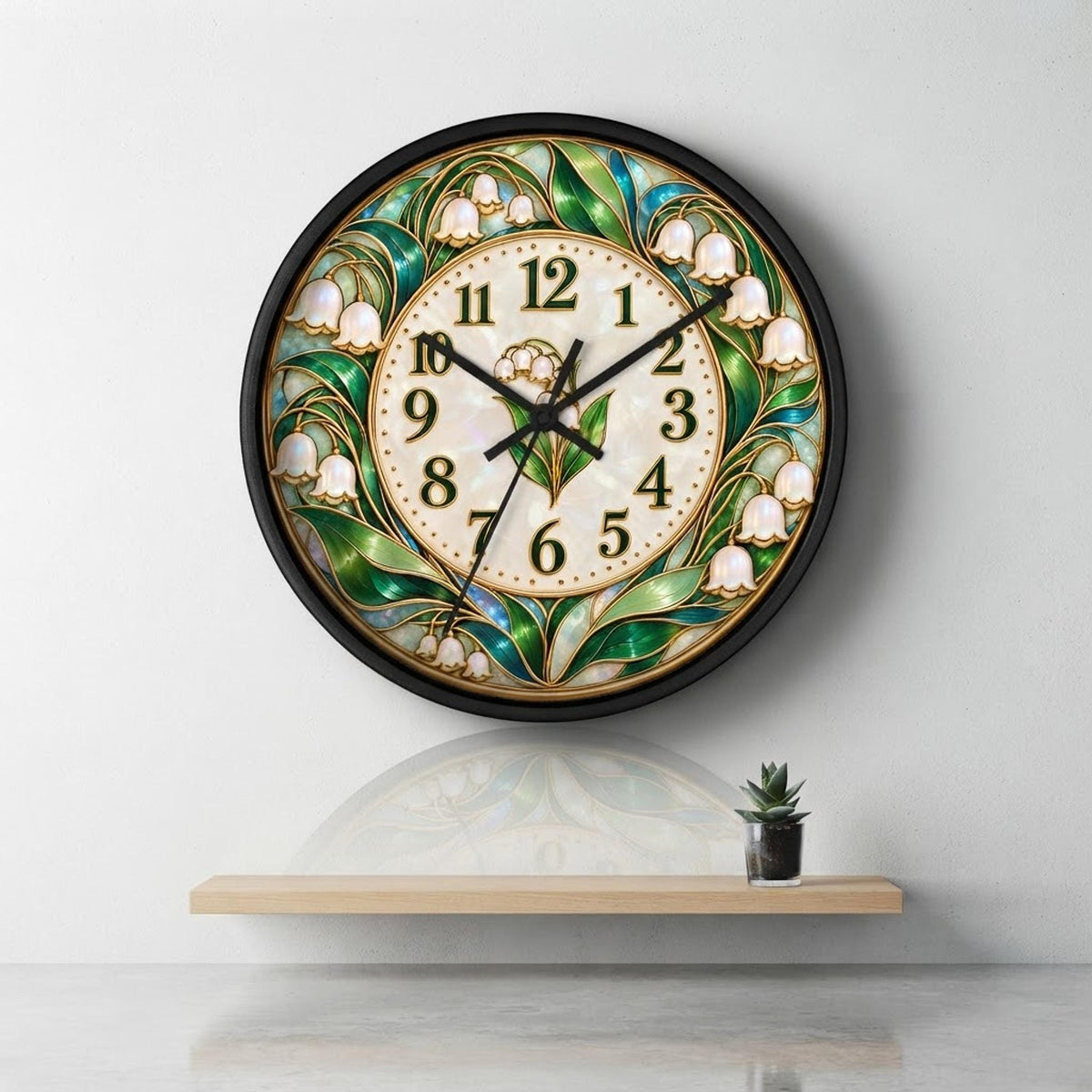 Floral Wall Clock With Lily Of The Valley, Silent Wooden Botanical