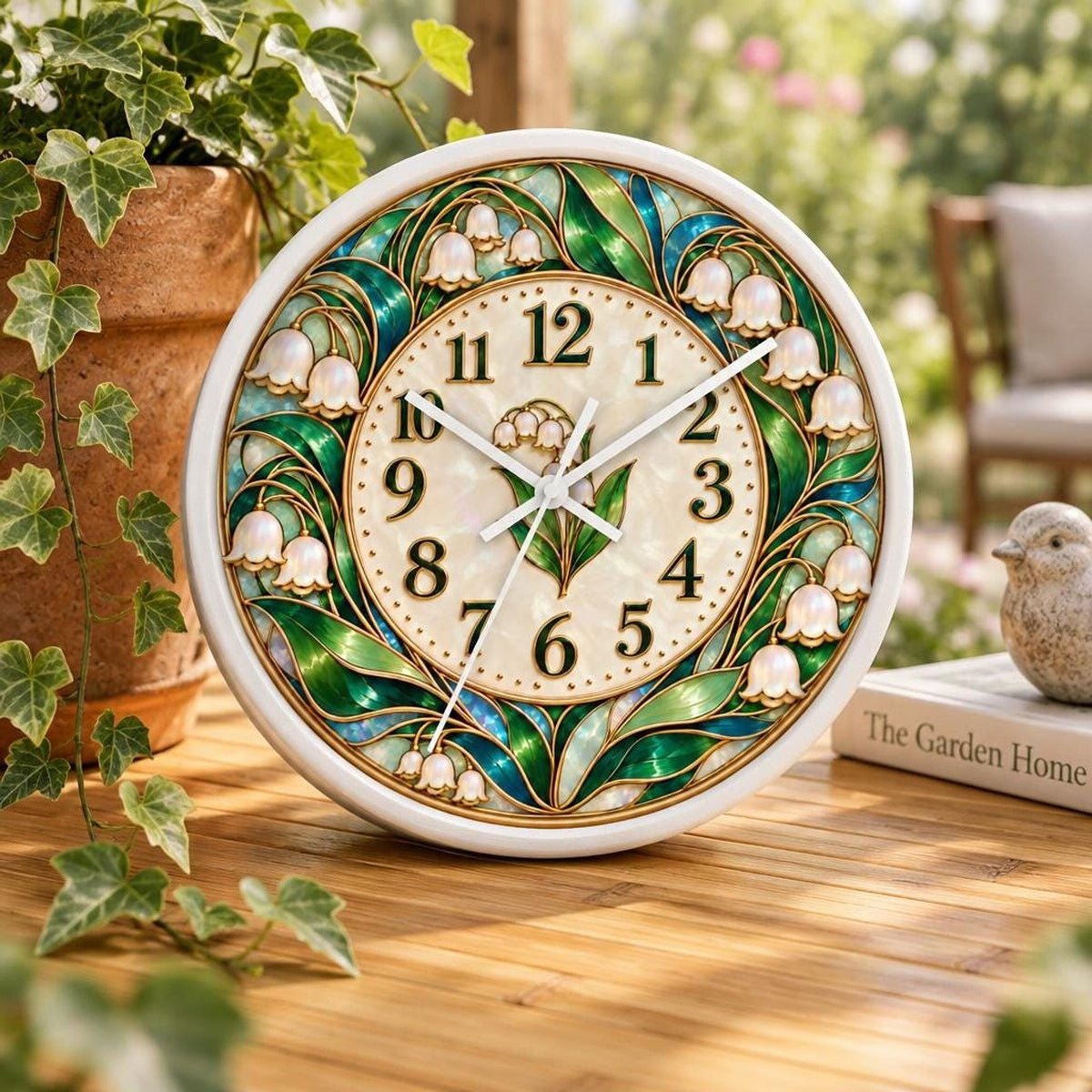 Floral Wall Clock With Lily Of The Valley, Silent Wooden Botanical