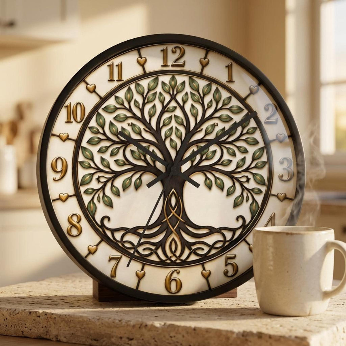 Celtic Tree of Life Wall Clock | Woodland Roots and Leaves, Rustic Numerals