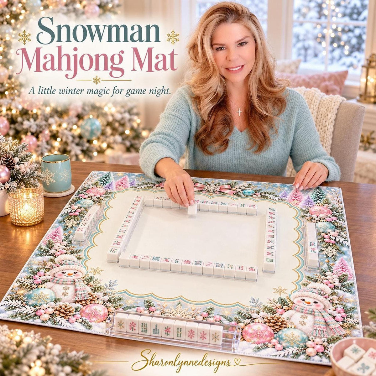 Snowman Mahjong Mat, 33 x 33, Made in the USA