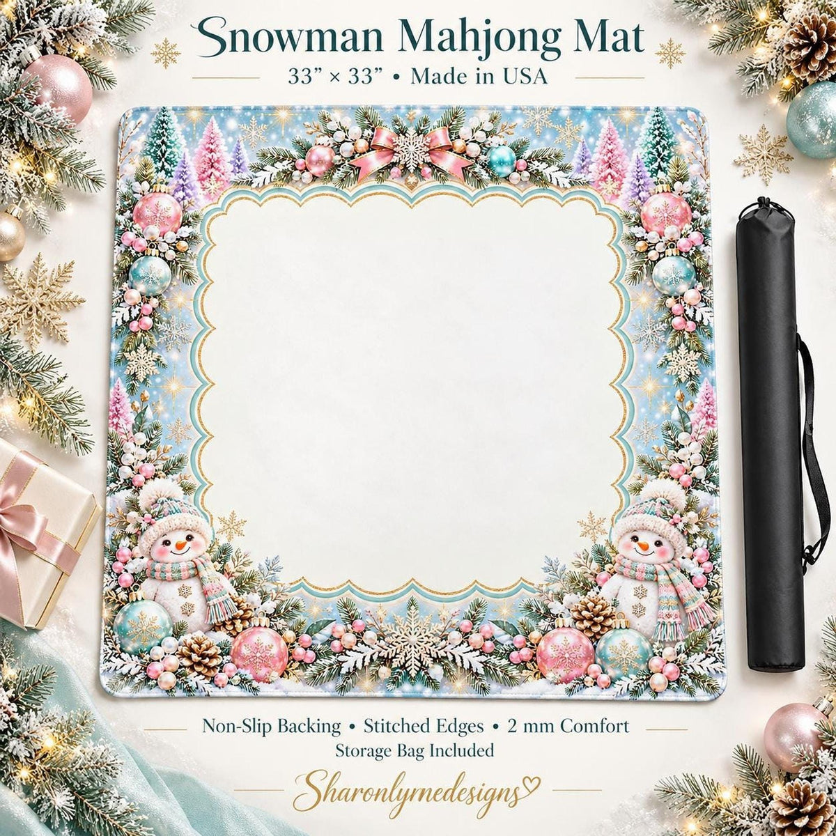 Snowman Mahjong Mat, 33 x 33, Made in the USA
