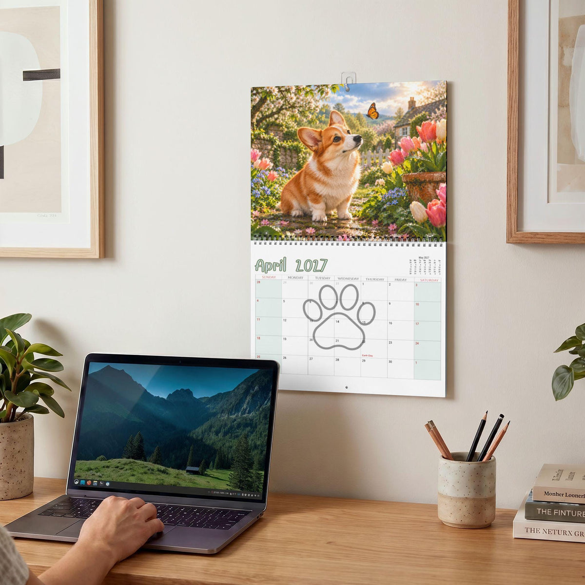 Curious Corgi 2027 Wall Calendar | Writable Monthly Grids, Spiral Bound