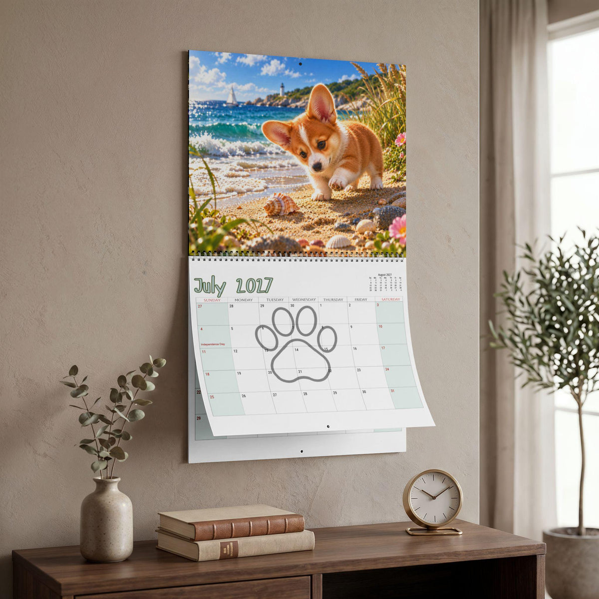 Curious Corgi 2027 Wall Calendar | Writable Monthly Grids, Spiral Bound
