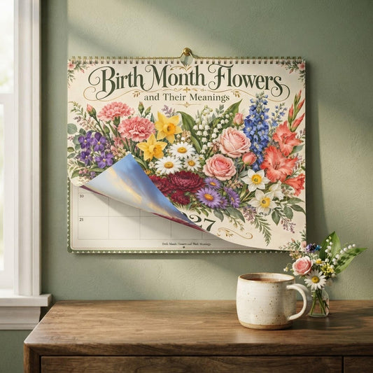 Birth Month Flowers Wall Calendar, Blank Monthly Pages in Two Sizes
