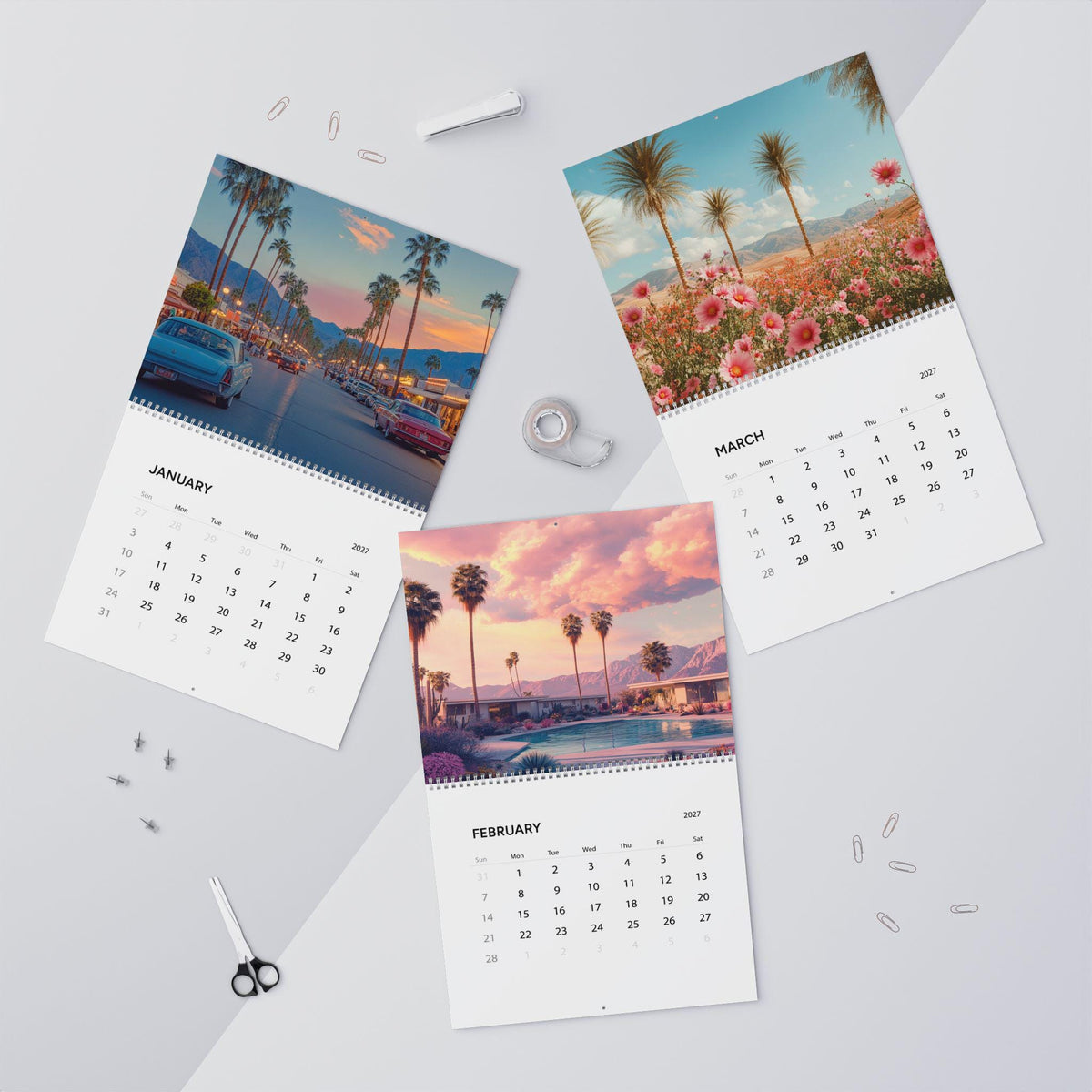 Retro Road Trip Wall Calendar 2027, Wire Bound Scenic Travel