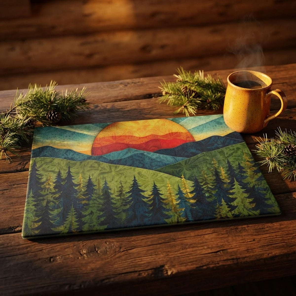 Mountain Forest Glass Cutting Board, Tempered in Two Sizes