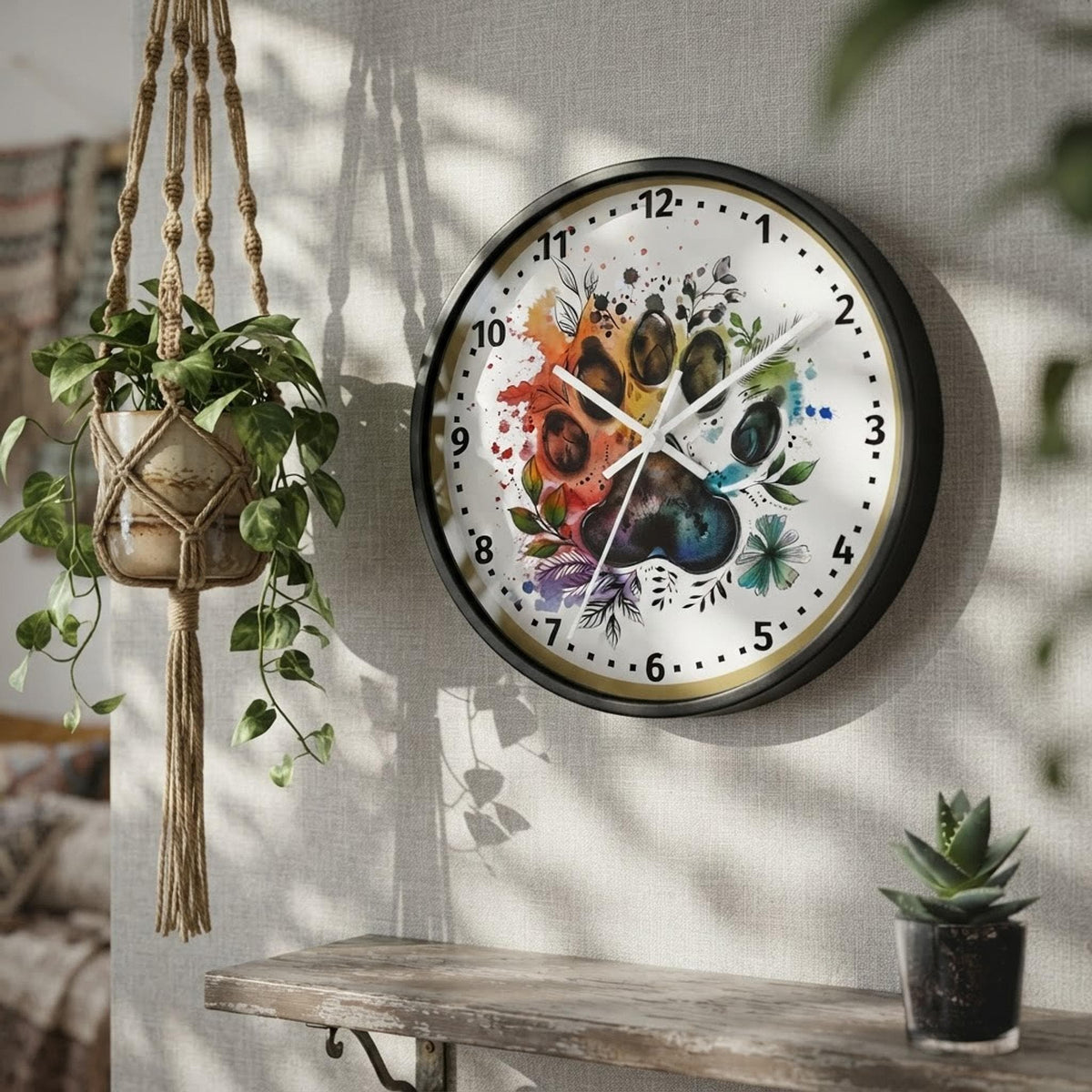 Paw Print Clock, Colorful Plexiglass Wall with Numbered Markers