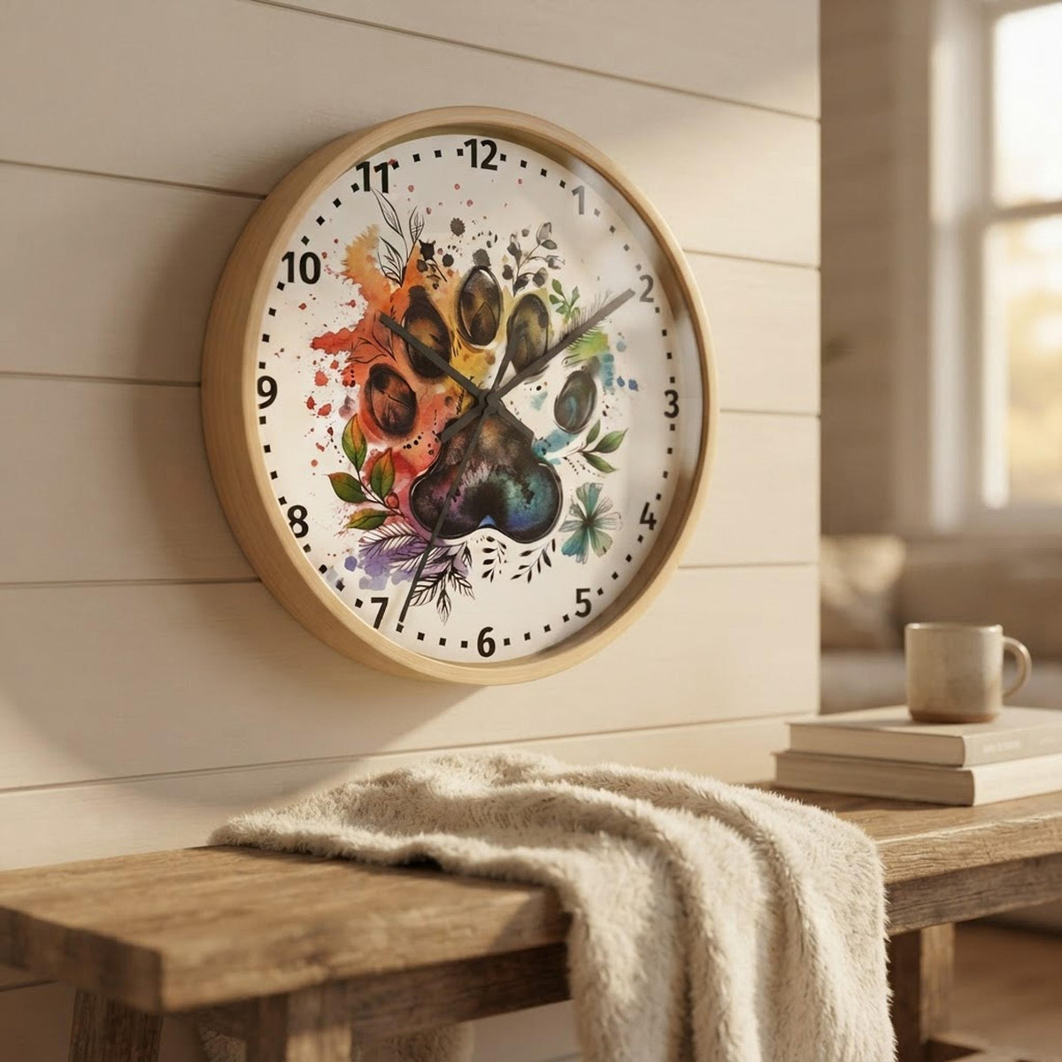 Paw Print Clock, Colorful Plexiglass Wall with Numbered Markers