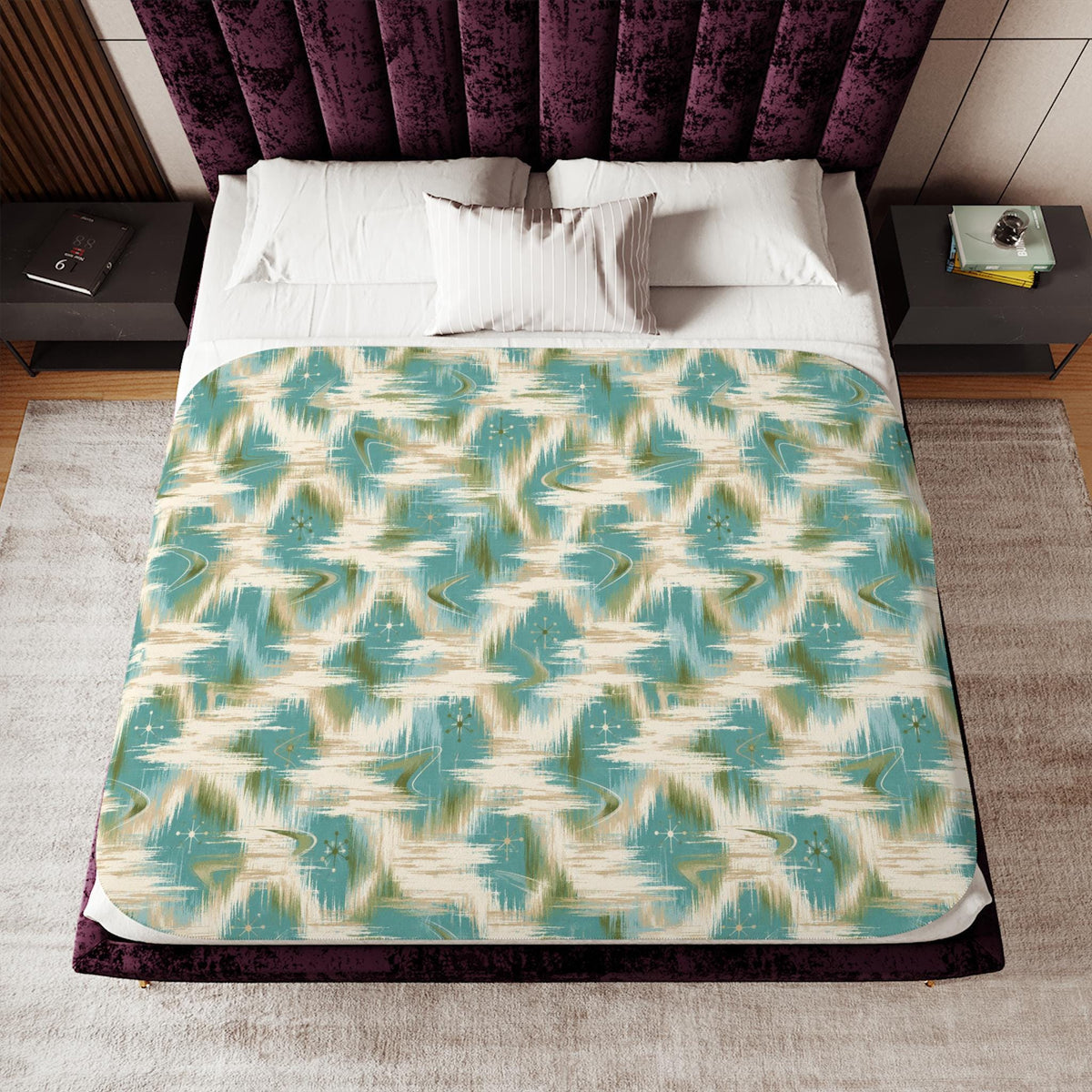 Retro Rhythm  Sherpa Blanket, 435 g/m Polyester Throw with Fleece Backing