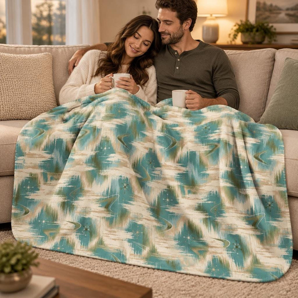Retro Rhythm  Sherpa Blanket, 435 g/m Polyester Throw with Fleece Backing